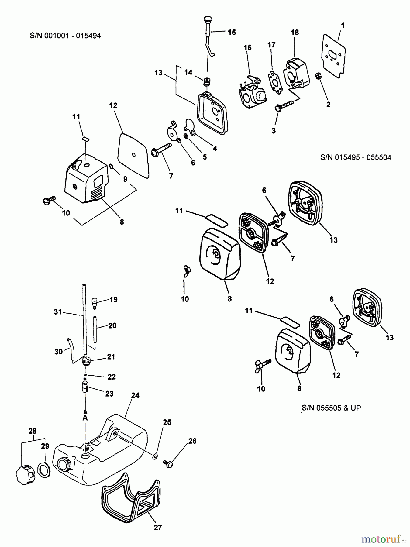 Echo Hochentaster PP-800 - Echo Pole Saw / Pruner (Type 1E) Intake, Air Filter, Fuel System