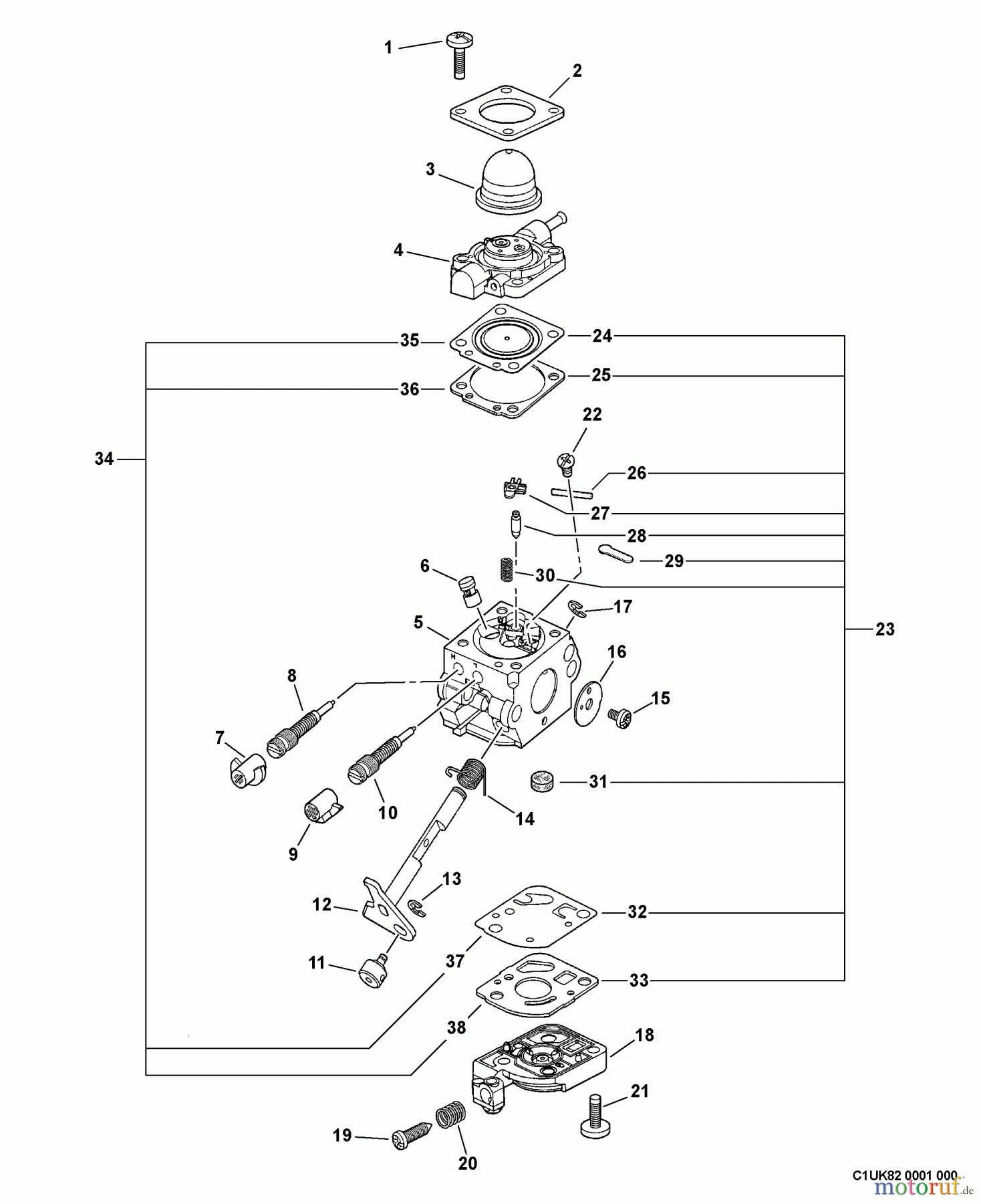 Echo Motorhacken / Kultivierer TC-210i - Echo Tiller/Cultivator, S/N: 09001001 - 09999999 Carburetor -- C1U-K82