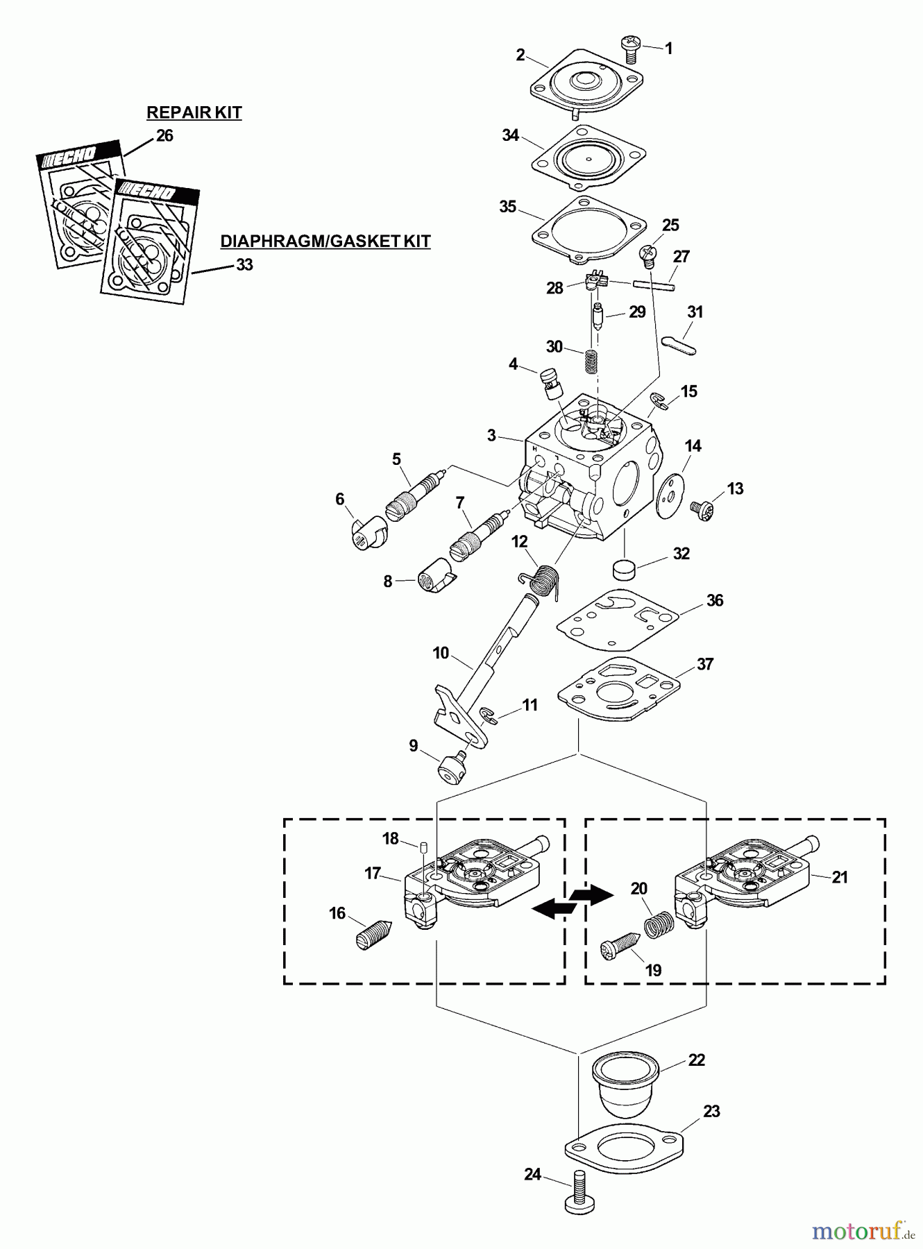  Echo Trimmer, Faden / Bürste GT-2000EZR - Echo String Trimmer, S/N: 03001001 - 03999999 Carburetor