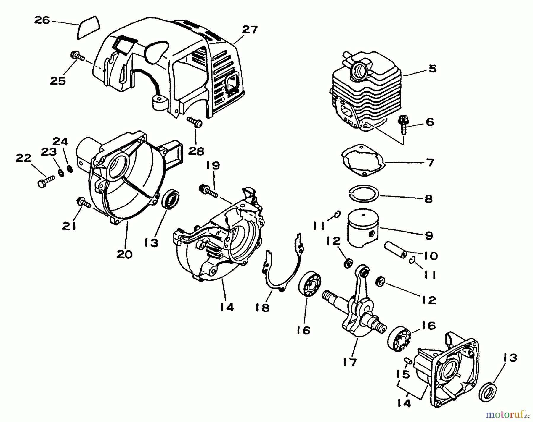 Echo Trimmer, Faden / Bürste SRM-1500 - Echo String Trimmer Engine, Crankcase, Fan Housing, Cover