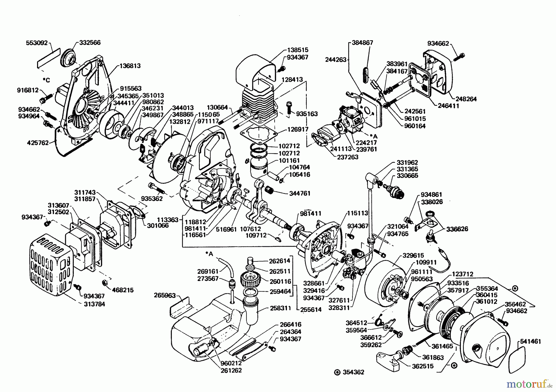 Echo Trimmer, Faden / Bürste SRM-200DB - Echo String Trimmer, S/N:001001 - 021800 Engine, Crankcase, Ignition, Stop Switch