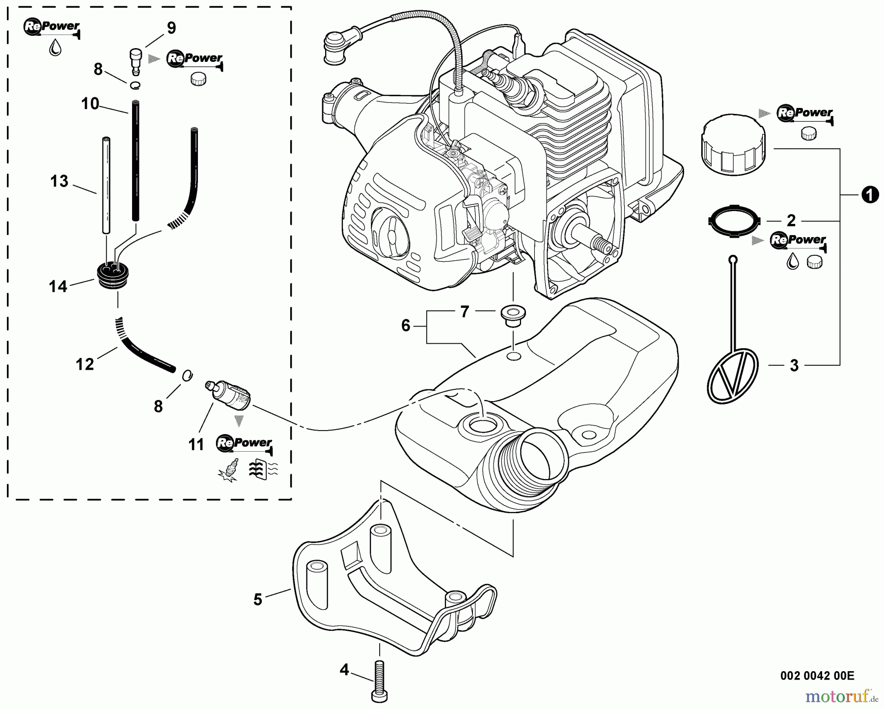 Echo Trimmer, Faden / Bürste SRM-225i - Echo String Trimmer, S/N:S54911001001 - S45911999999 Fuel System S/N: S54911001001 - S54911002409