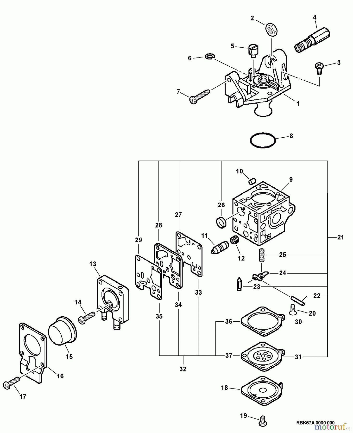  Echo Trimmer, Faden / Bürste GT-231 - Echo String Trimmer, S/N:02001001 - 02999999 Carburetor -- RB-K57A