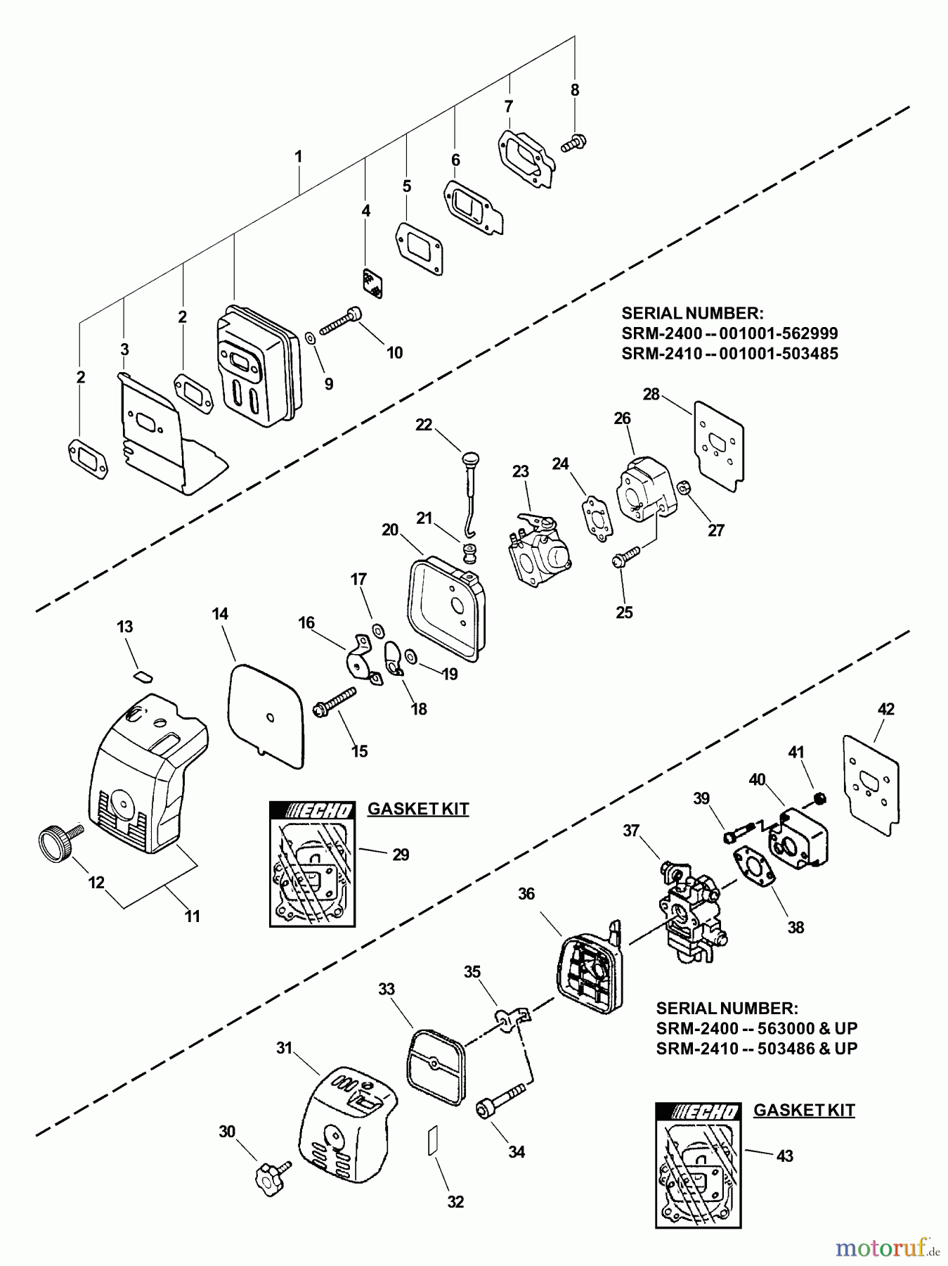 Echo Trimmer, Faden / Bürste SRM-2400 - Echo String Trimmer (Type 1E) Intake, Exhaust