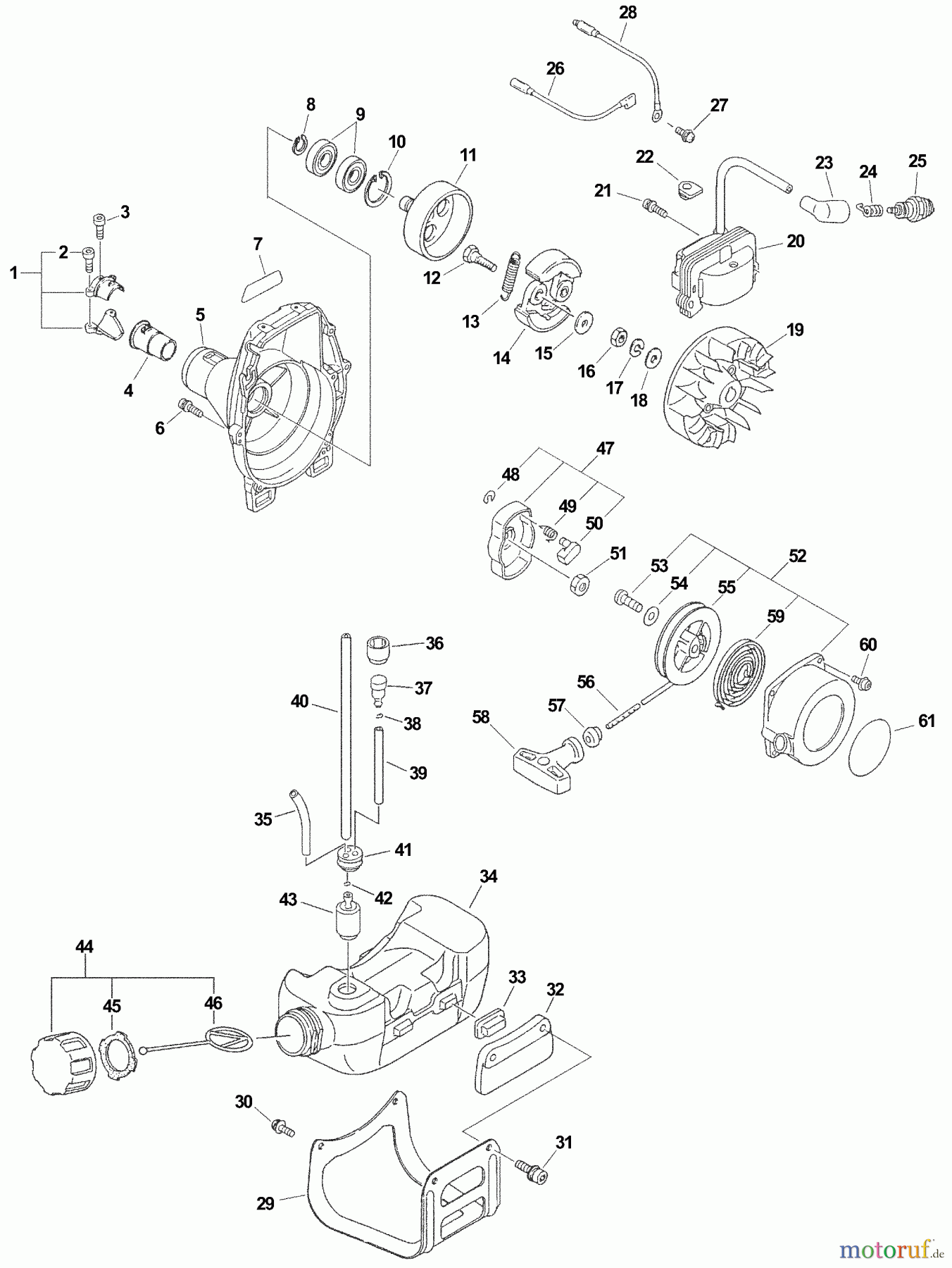  Echo Trimmer, Faden / Bürste SRM-340 - Echo String Trimmer, S/N:03001001 - 03999999 Ignition, Starter, Clutch, Fuel System