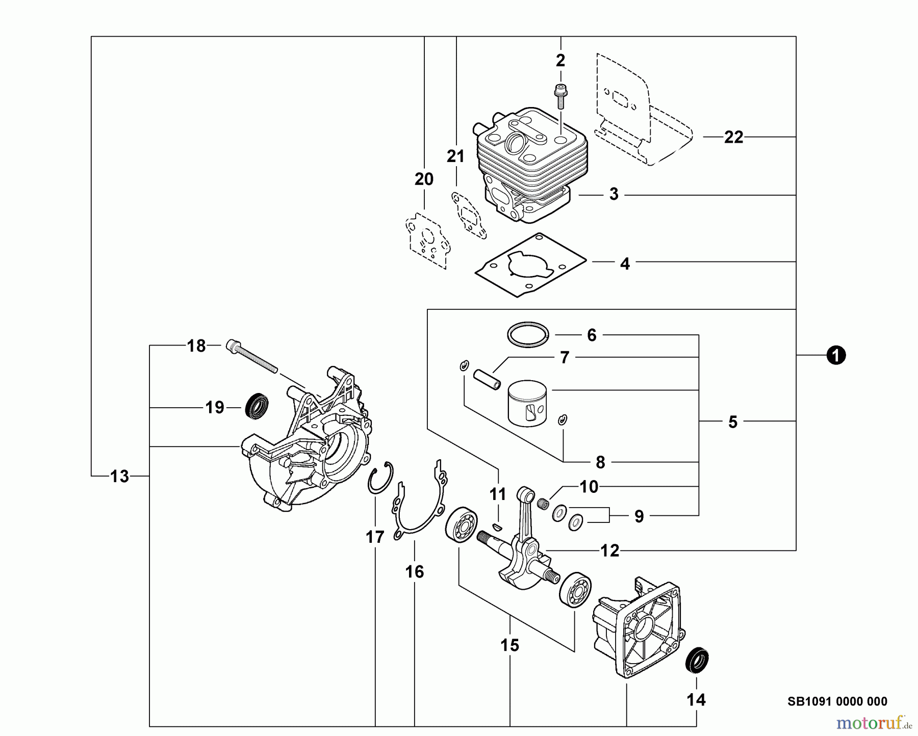  Echo Hochentaster PPT-280 - Echo Pole Saw / Pruner, S/N: E08011001001 - E08011999999 Engine, Short Block -- SB1091