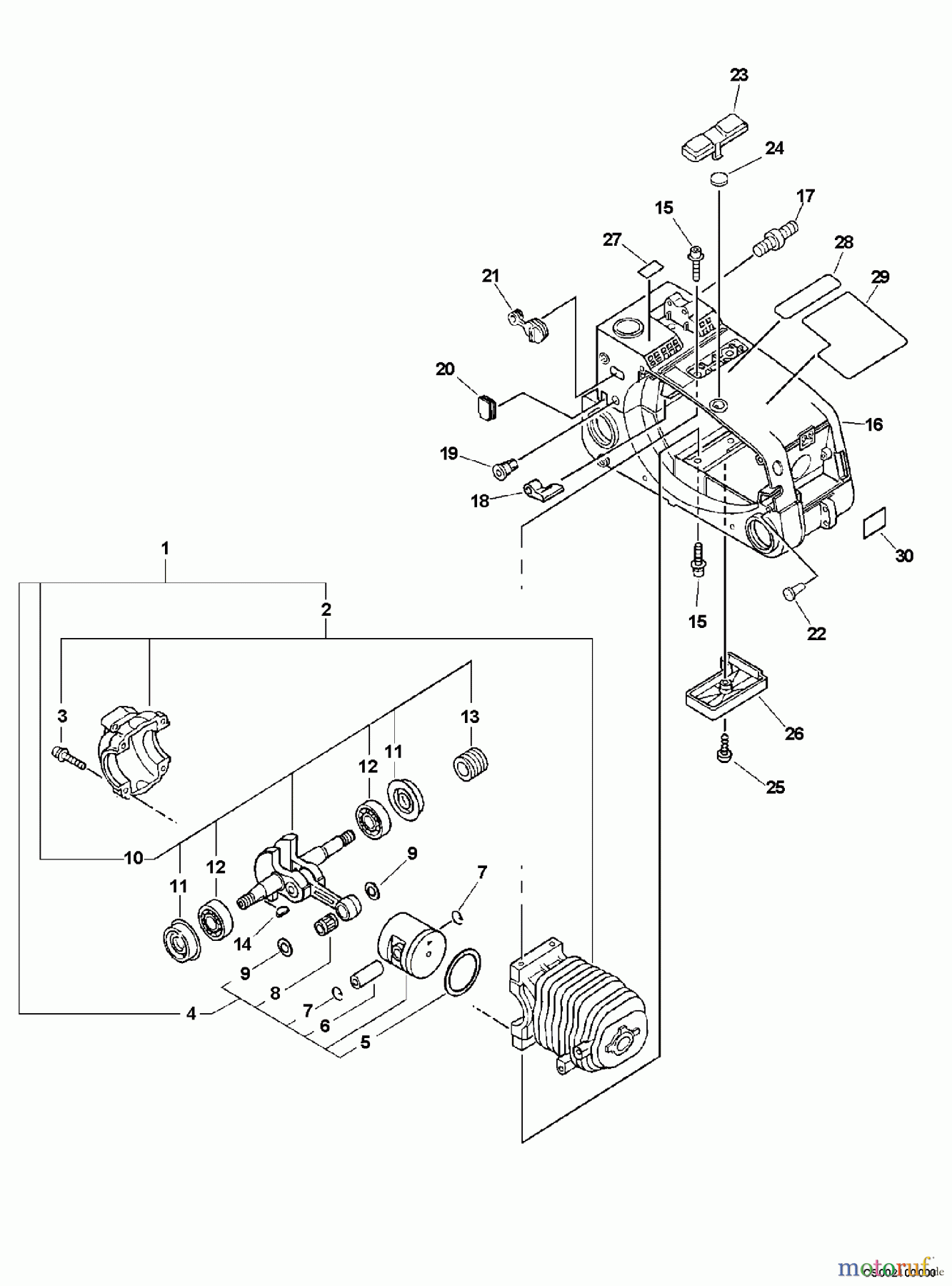  Echo Sägen, Kettensägen CS-300 - Echo Chainsaw, S/N: 04001001 - 04999999 Engine,Short Block, Engine Cover