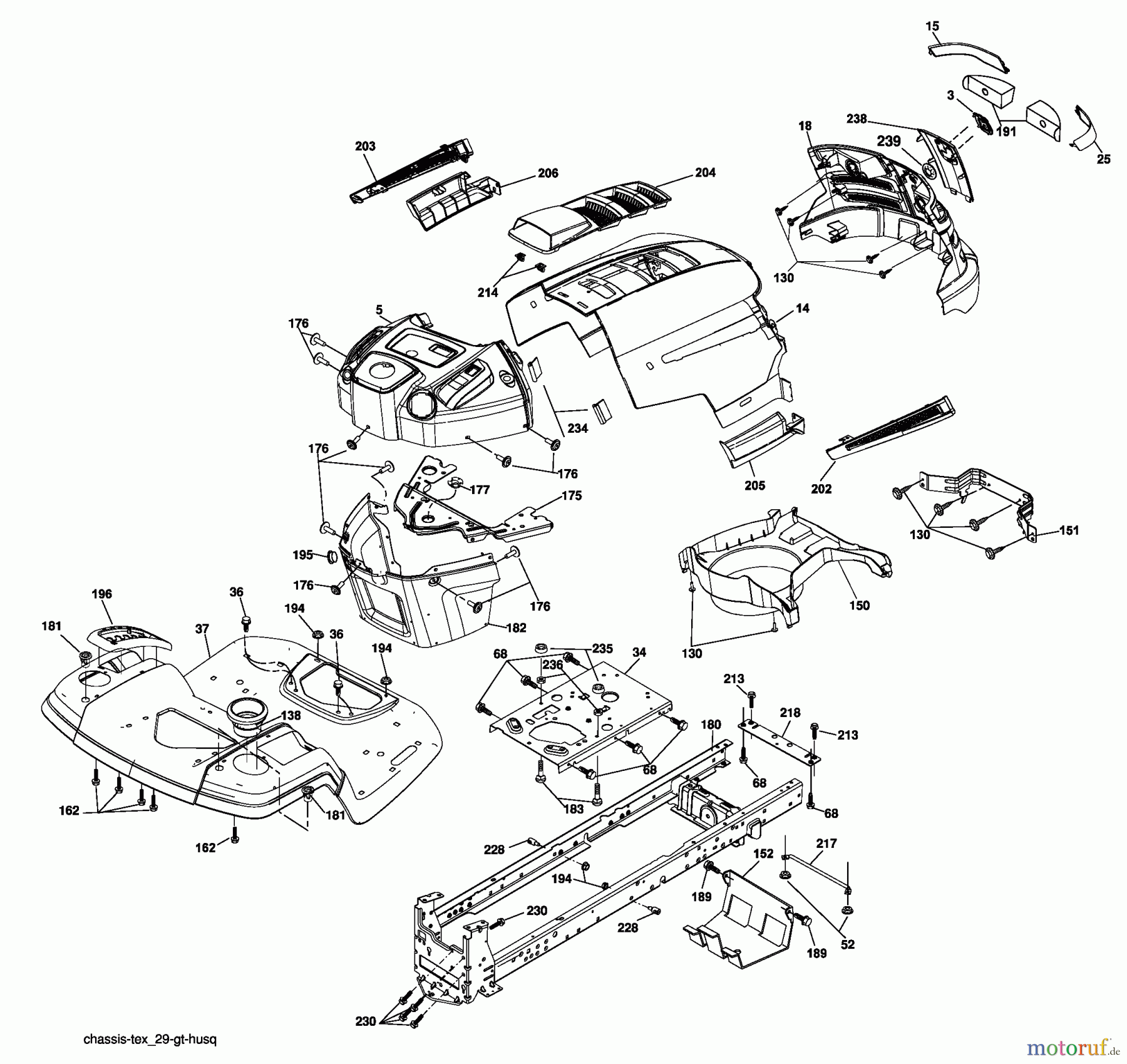 Husqvarna Rasen und Garten Traktoren YT 16542T (96043002400) - Husqvarna Yard Tractor (2007-02 & After) Chassis