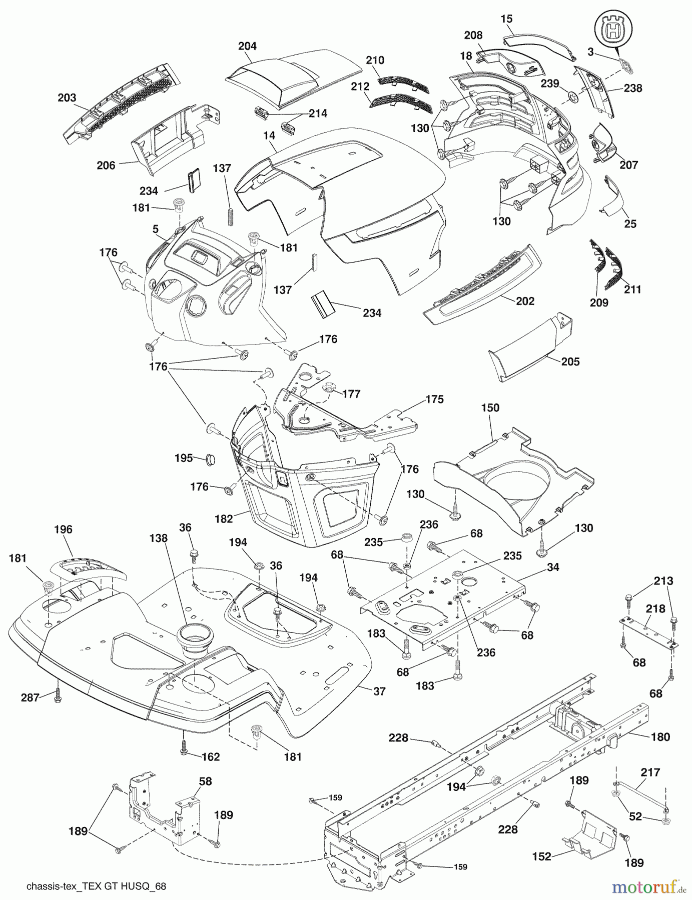  Husqvarna Rasen und Garten Traktoren YTH 21K46 (96043008500) - Husqvarna Yard Tractor (2009-08 & After) Chassis