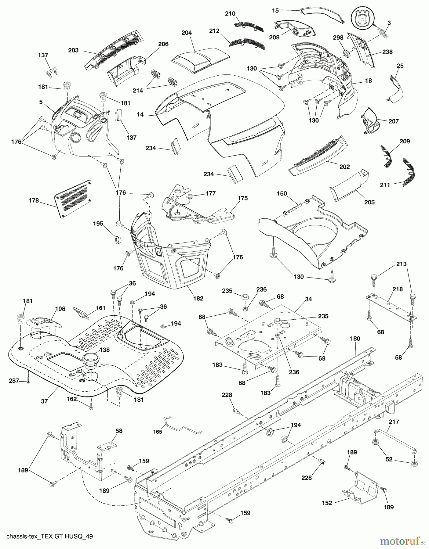 Husqvarna Rasen und Garten Traktoren YTH 2242 (96043007100) - Husqvarna Yard Tractor (2008-12 & After) Chassis