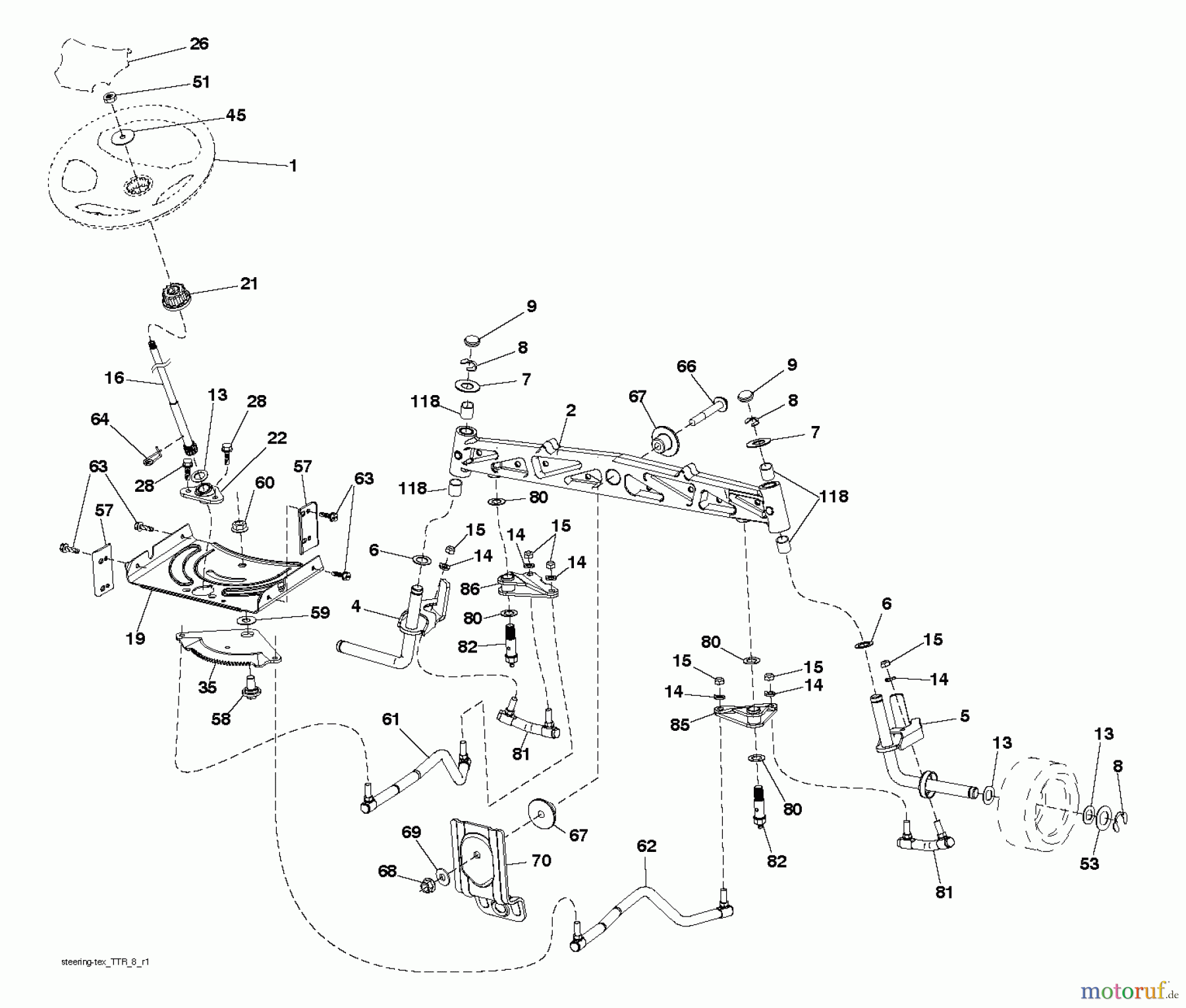 Husqvarna Rasen und Garten Traktoren YTH 224T (96041024900) - Husqvarna Yard Tractor (2011-09 & After) STEERING