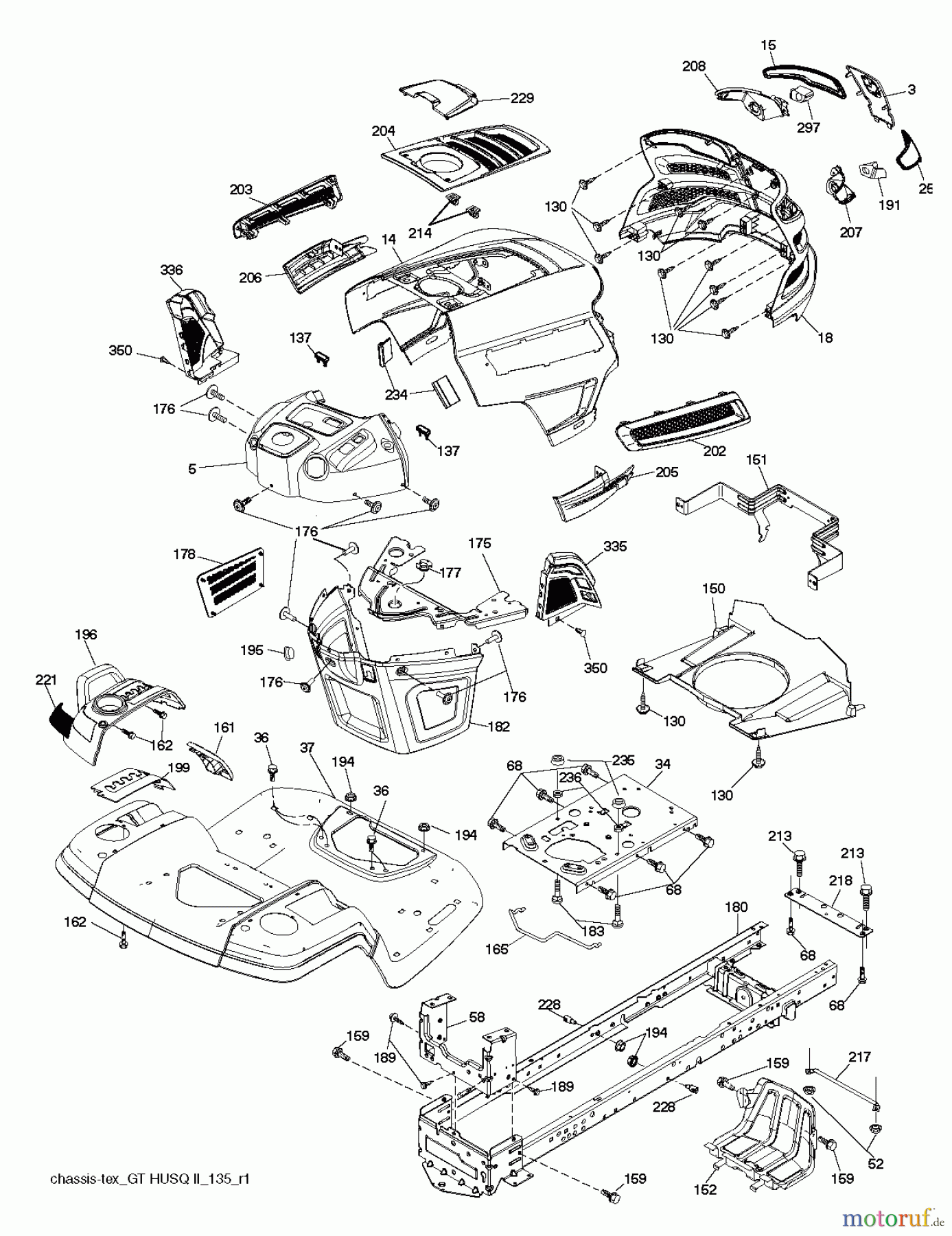 Husqvarna Rasen und Garten Traktoren YTH 224T (96041030800) - Husqvarna Yard Tractor (2012-08 & After) CHASSIS / FRAME