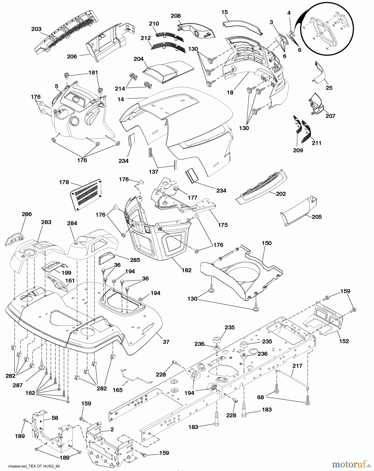 Husqvarna Rasen und Garten Traktoren YTH 22V42LS (96043009701) - Husqvarna Yard Tractor (2010-06 & After) Chassis