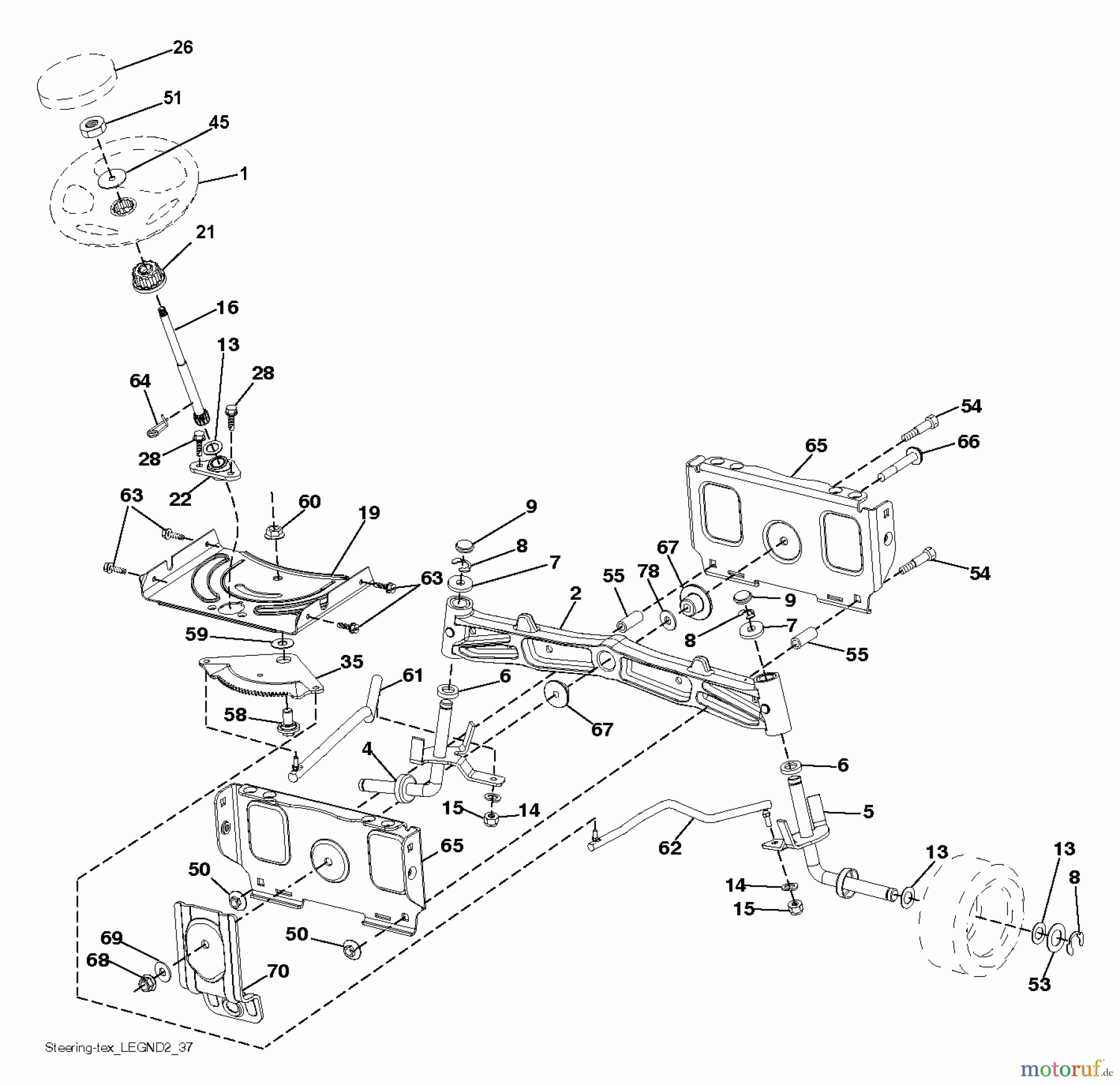 Husqvarna Rasen und Garten Traktoren YTH 22V42LS (96043012600) - Husqvarna Yard Tractor (2010-10 & After) STEERING