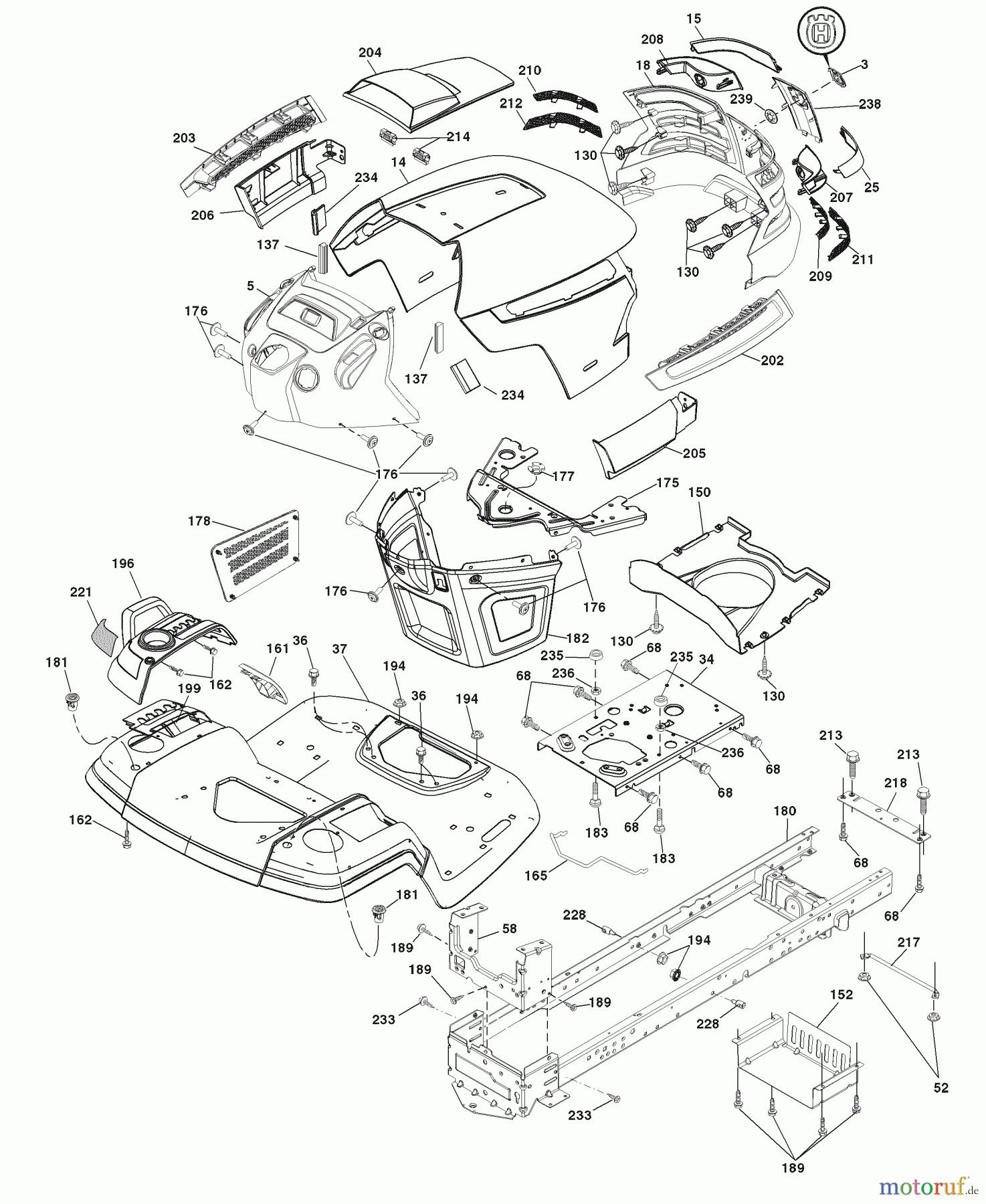  Husqvarna Rasen und Garten Traktoren YTH 2454 (96043005400) - Husqvarna Yard Tractor (TSC) (2008-04 & After) Chassis