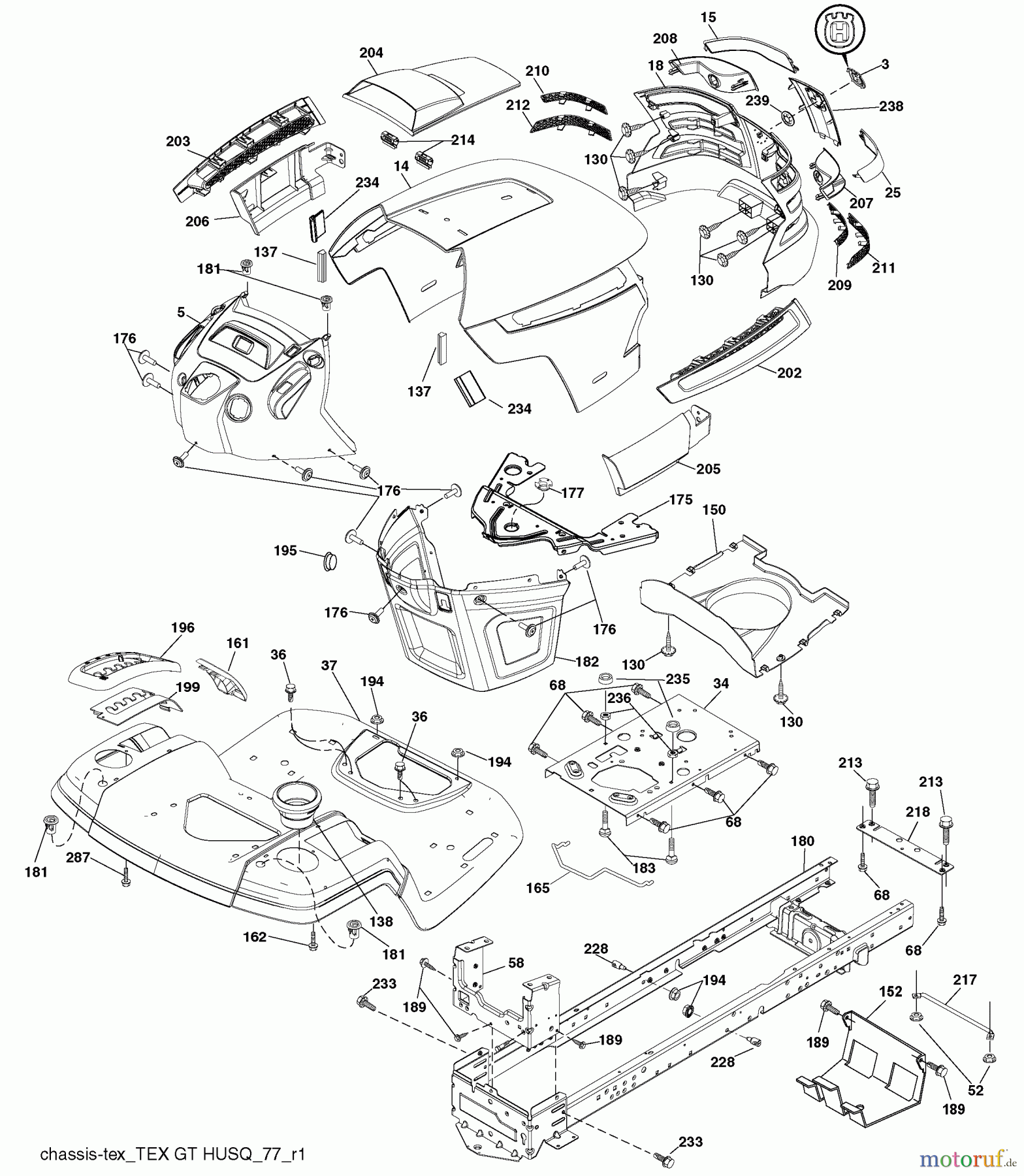  Husqvarna Rasen und Garten Traktoren YTH 24V54 (96043009301) - Husqvarna Yard Tractor (2010-04 & After) Chassis