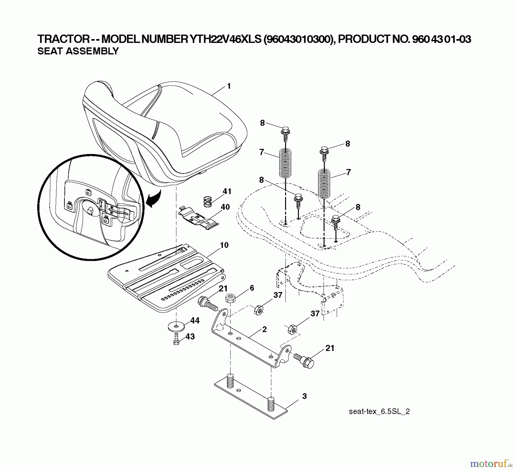 Husqvarna Rasen und Garten Traktoren YTH 22V46XLS (96043011201) - Husqvarna Yard Tractor (2010-12 & After) SEAT
