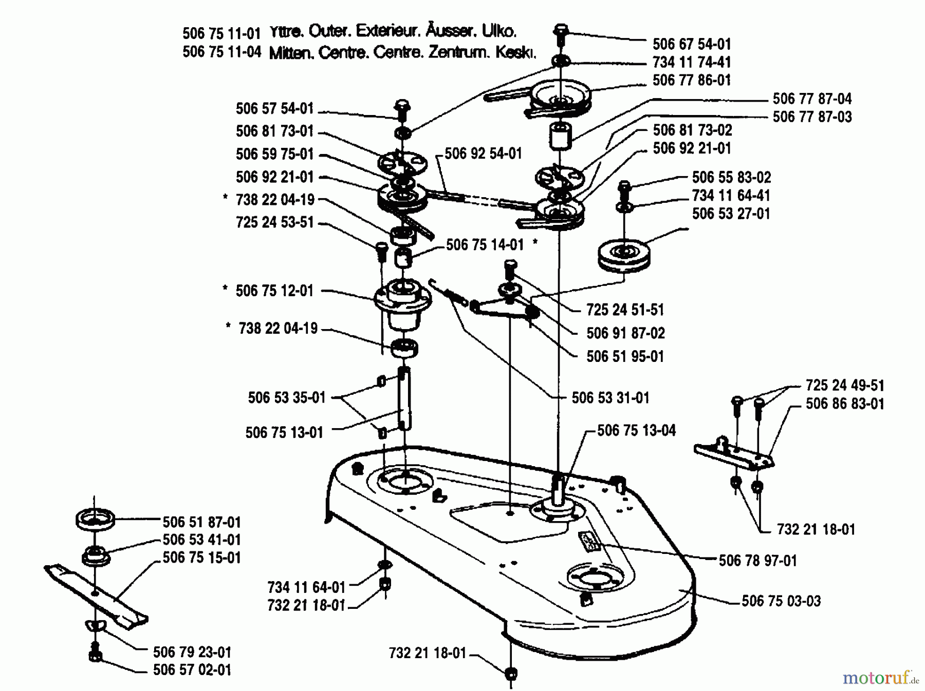  Husqvarna Reitermäher, Motor hinten Rider 1200 - Husqvarna Rear-Engine Rider (1995-03 to 1996-07) Cutter Deck Assembly (R 1000)