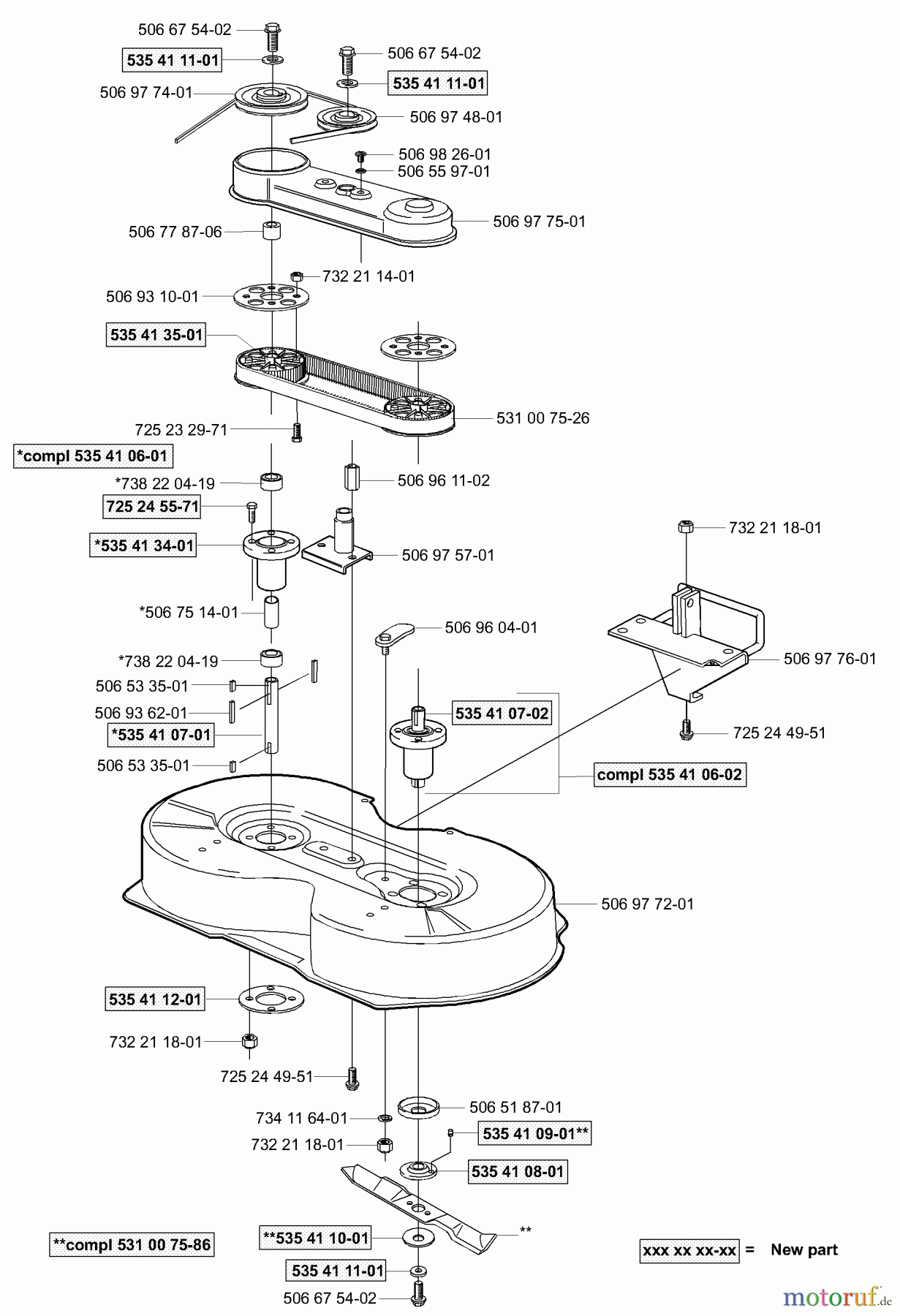 Husqvarna Reitermäher, Motor hinten Rider 16 - Husqvarna Rear-Engine Rider (2001-01 & After) Deck Assy (36