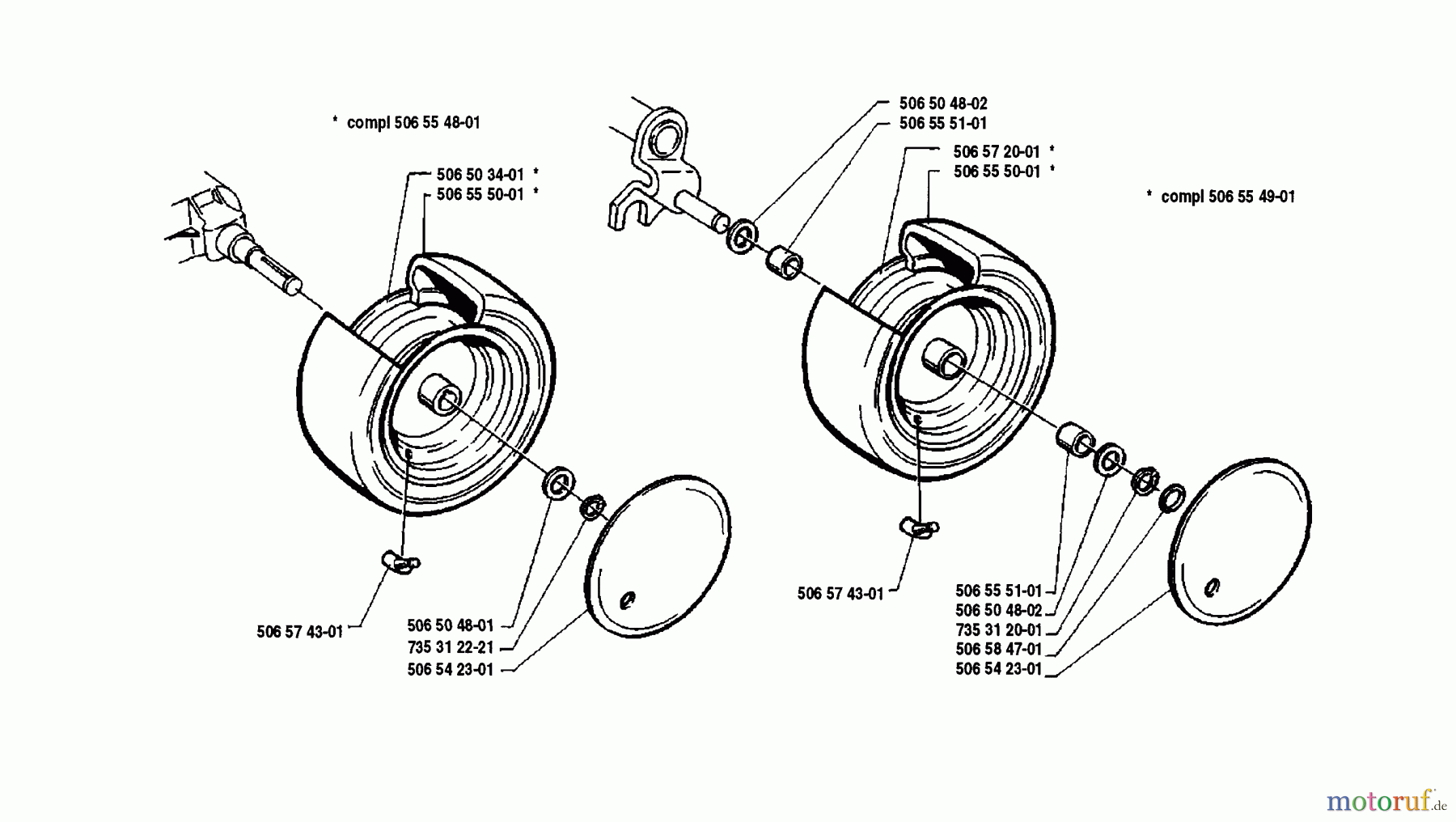  Husqvarna Reitermäher, Motor hinten Rider 850 12 - Husqvarna Swedish Rider (1990-02 to 1990-12) Rear And Front Wheel Assembly