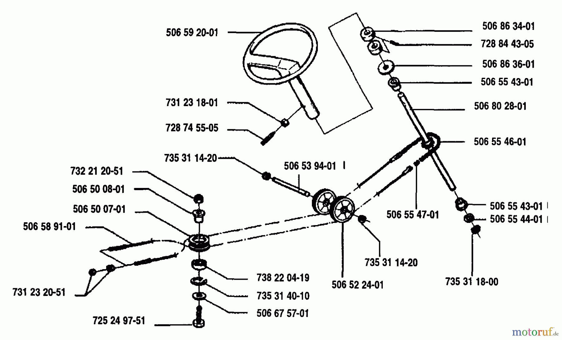  Husqvarna Reitermäher, Motor hinten Rider 970 12 S - Husqvarna Swedish Rider (1993-05 to 1994-02) Steering Assembly