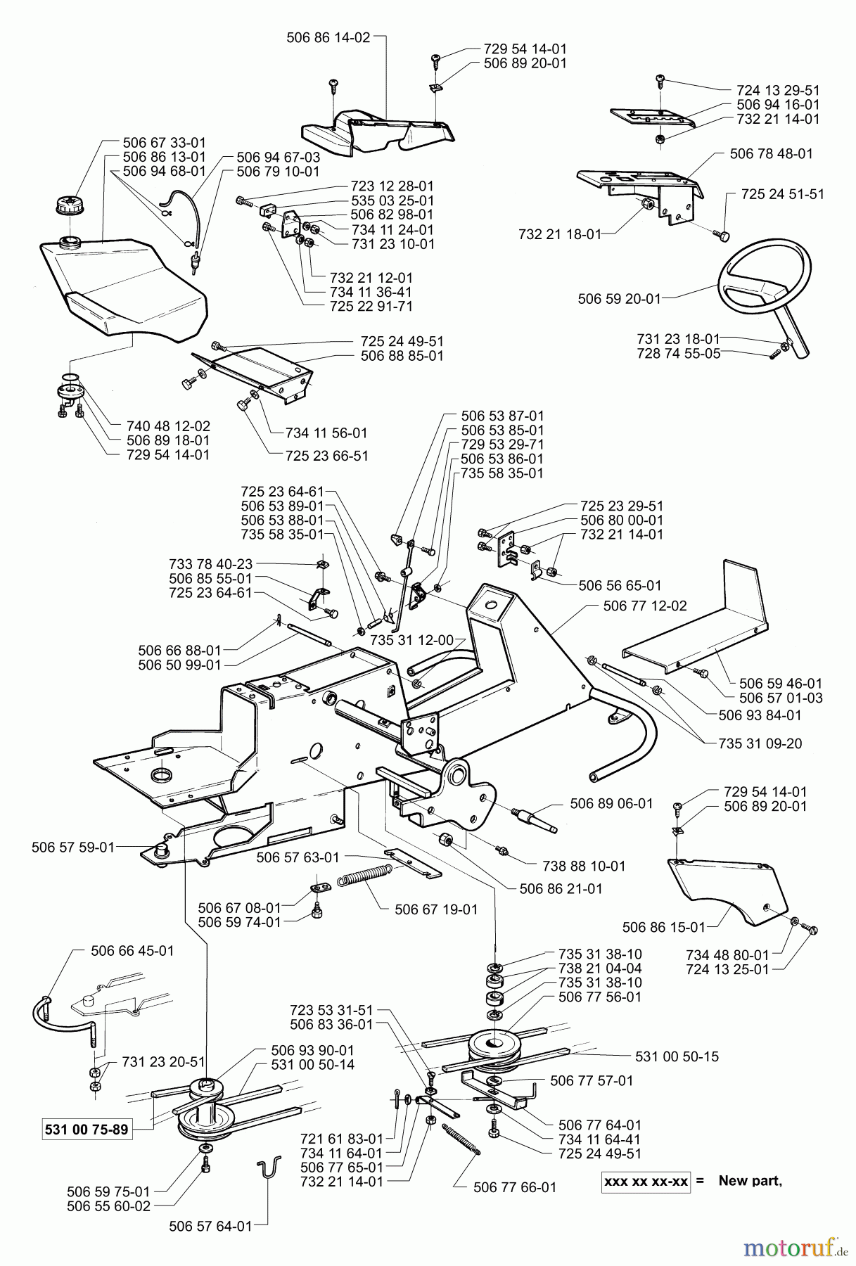  Husqvarna Reitermäher, Motor hinten Rider Proflex 21 - Husqvarna Rear-Engine Rider (2001-02 & After) Chassis