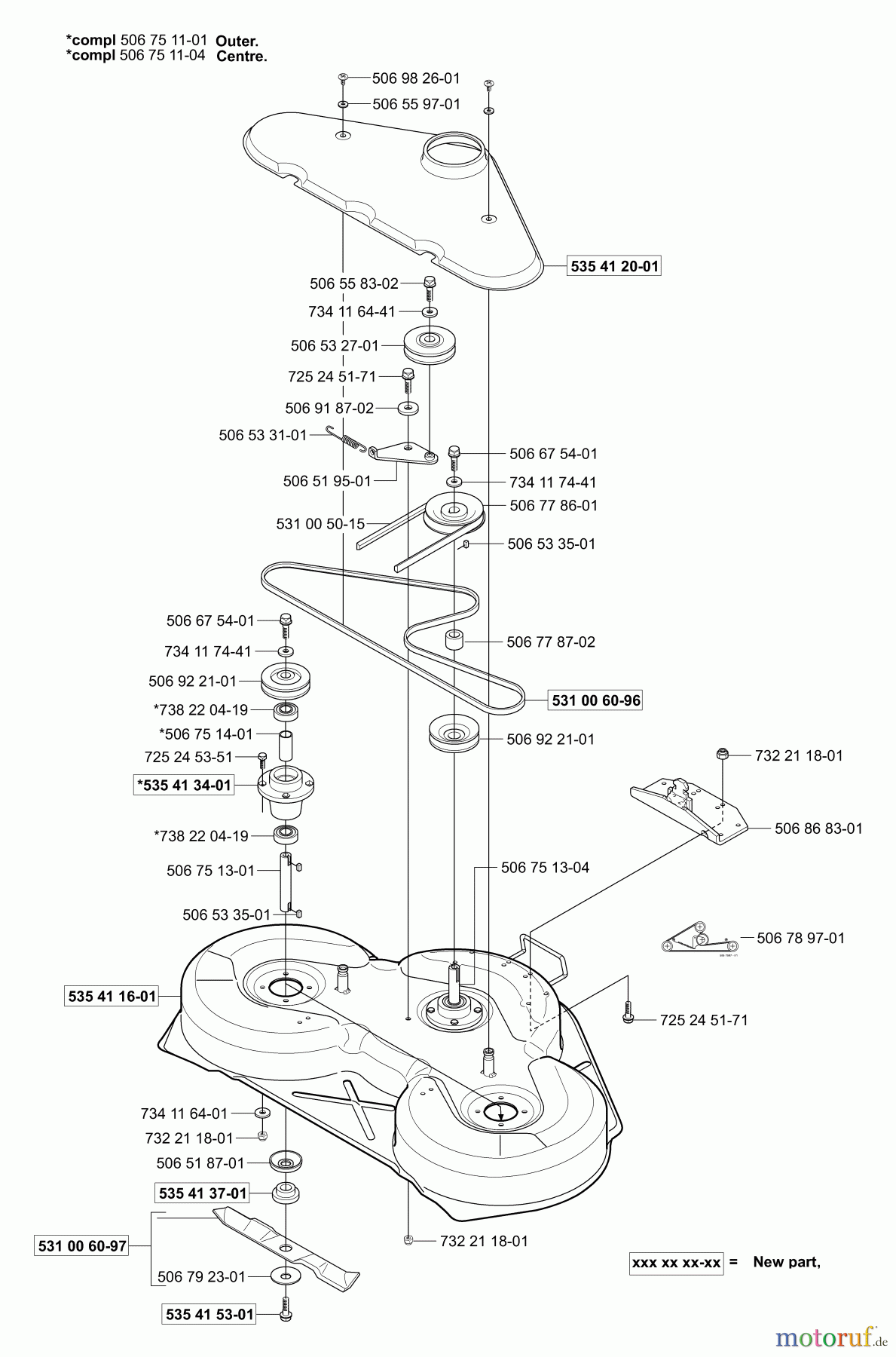 Husqvarna Reitermäher, Motor hinten Rider Proflex 21 - Husqvarna Rear-Engine Rider (2001-02 & After) Deck (44