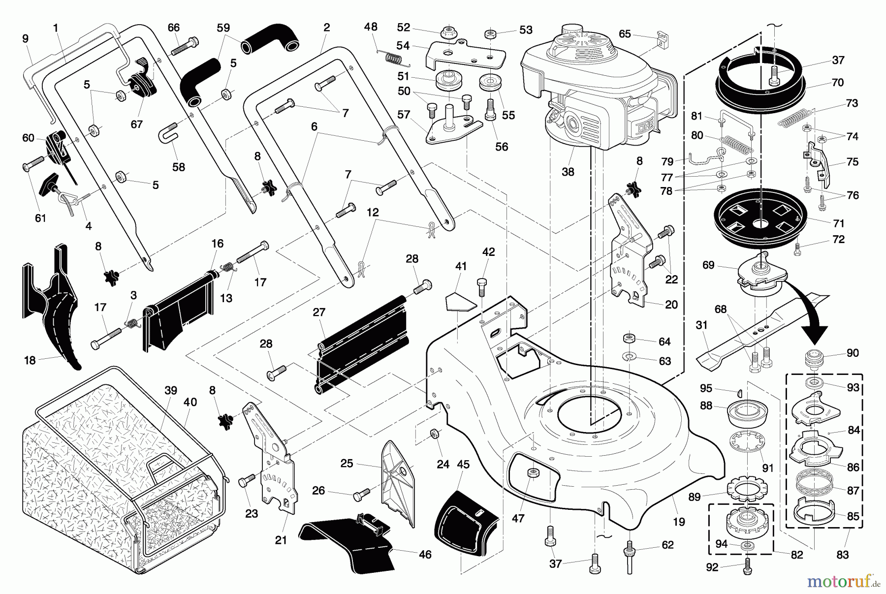 Husqvarna Rasenmäher 5521 BBC (96145000202) - Husqvarna Walk-Behind Mower (2005-06 & After) Handle & Deck Assembly