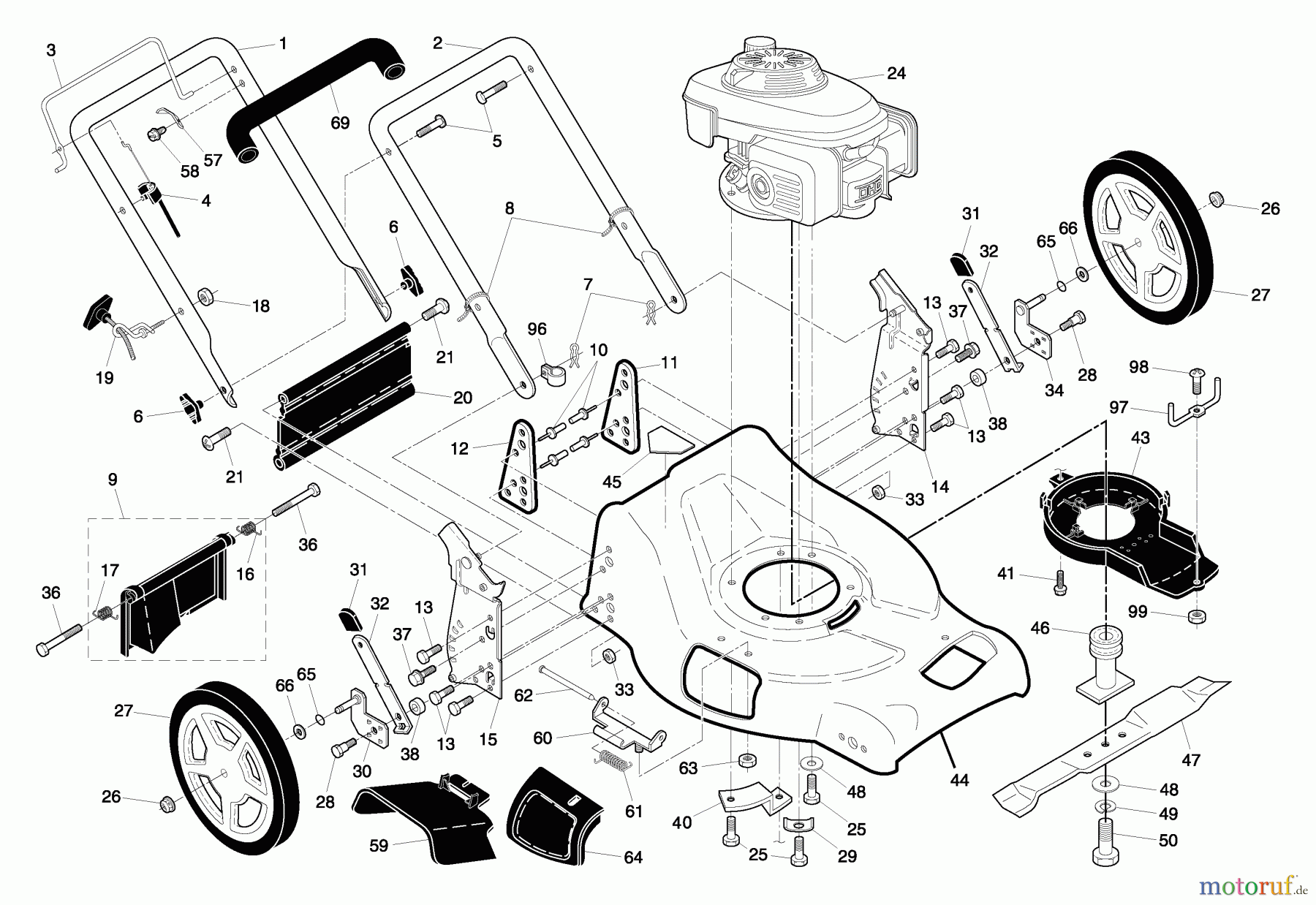 Husqvarna Rasenmäher 5521 CHV (96143000103) - Husqvarna Walk-Behind Mower (2006-02 & After) Handle & Deck Assembly