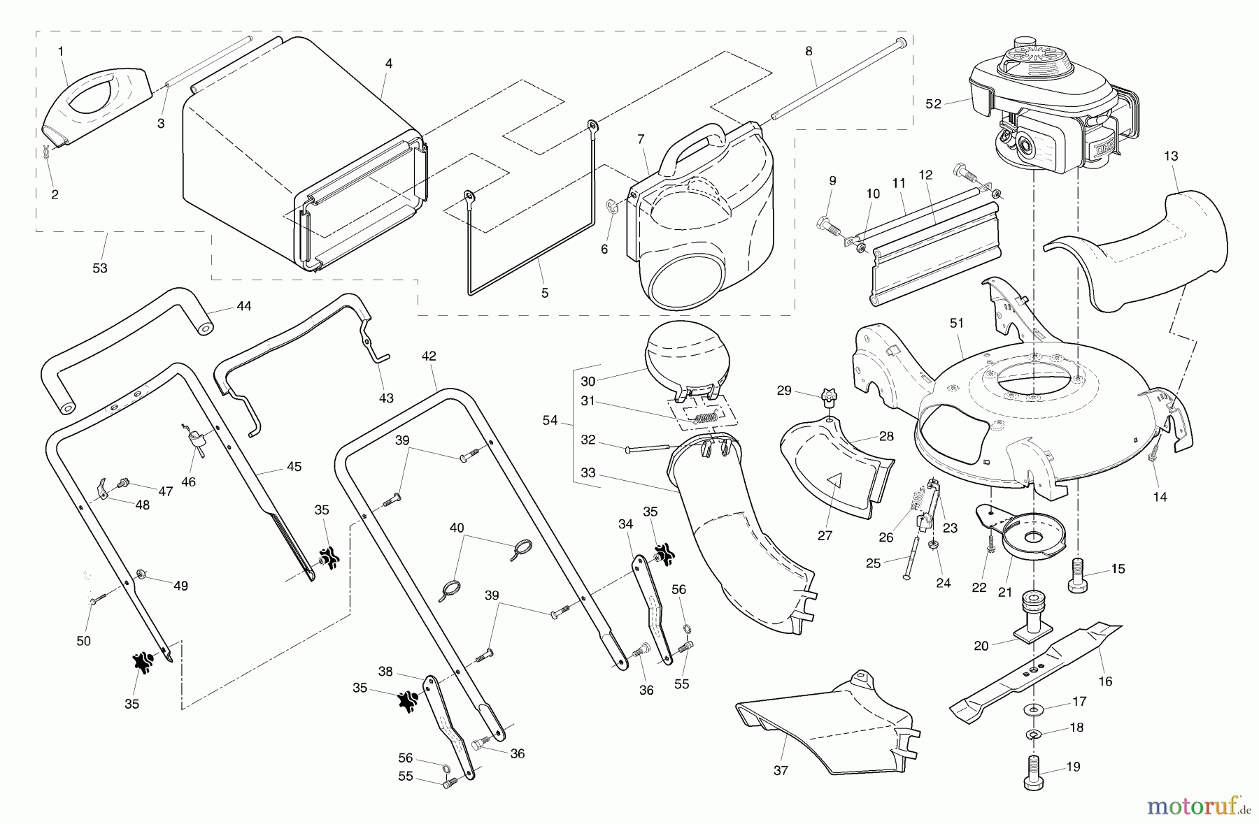  Husqvarna Rasenmäher 55R21 HVD (954223210) - Husqvarna Walk-Behind Mower (2004-01 & After) Handle & Bag Assembly