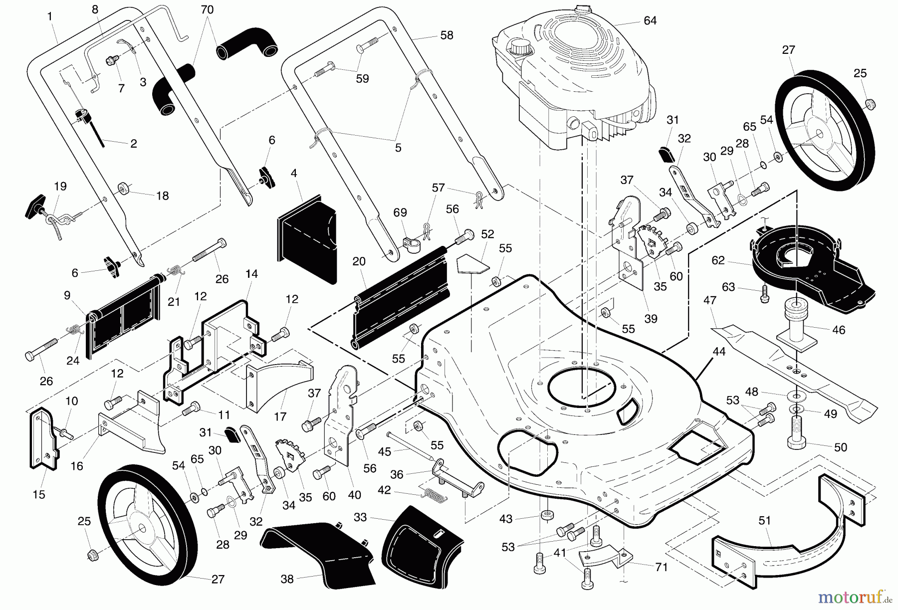 Husqvarna Rasenmäher 62522 SH (96143000906) - Husqvarna Walk-Behind Mower (2007-05 & After) Handle & Deck Assembly