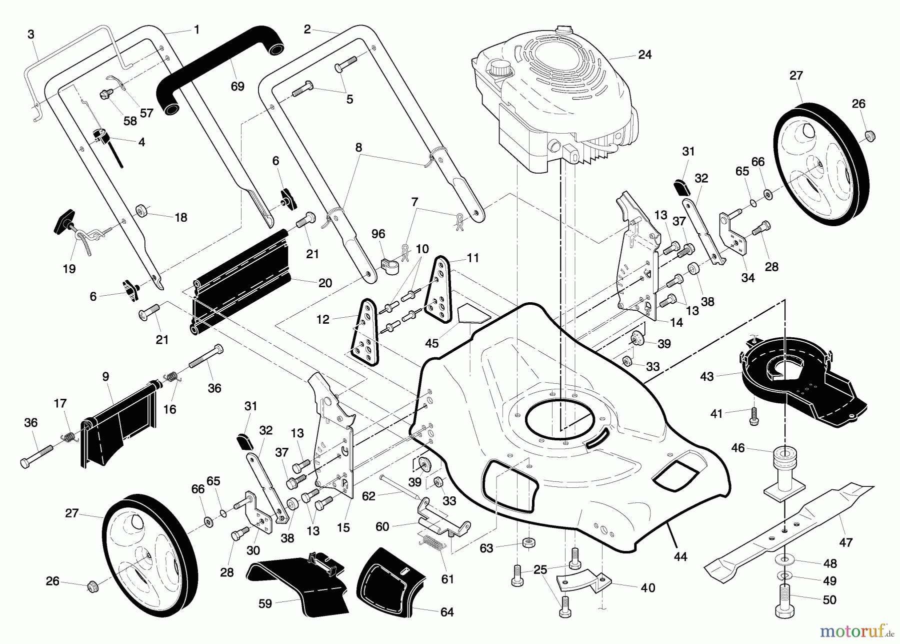  Husqvarna Rasenmäher 65021 CHV (96143001901) - Husqvarna Walk-Behind Mower (2006-12 & After) Handle And Deck Assembly