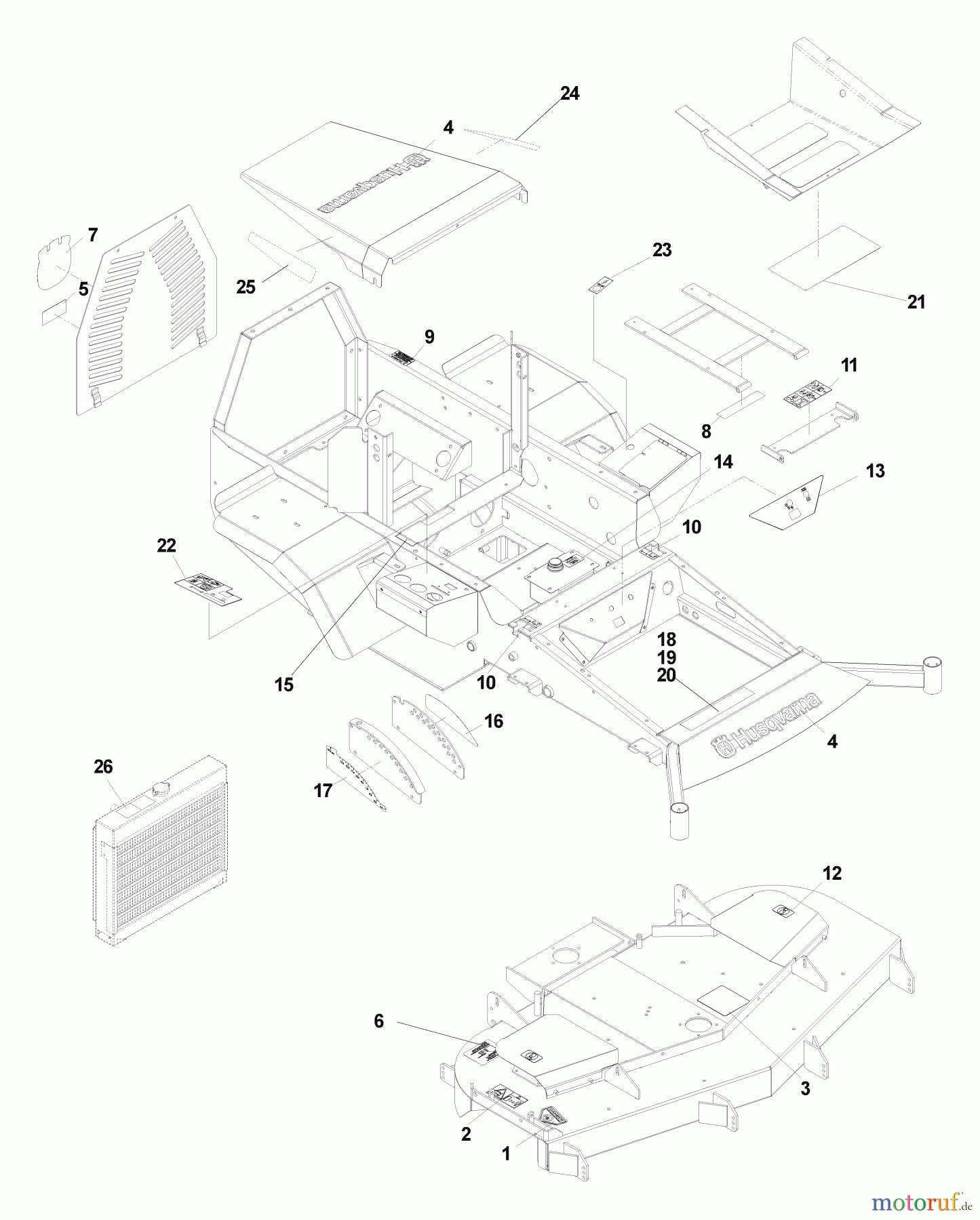  Husqvarna Nullwendekreismäher, Zero-Turn BZ 6127 D (968999218) - Husqvarna Zero-Turn Mower (2004-11 & After) (SN: 033600000 & Up) Decals