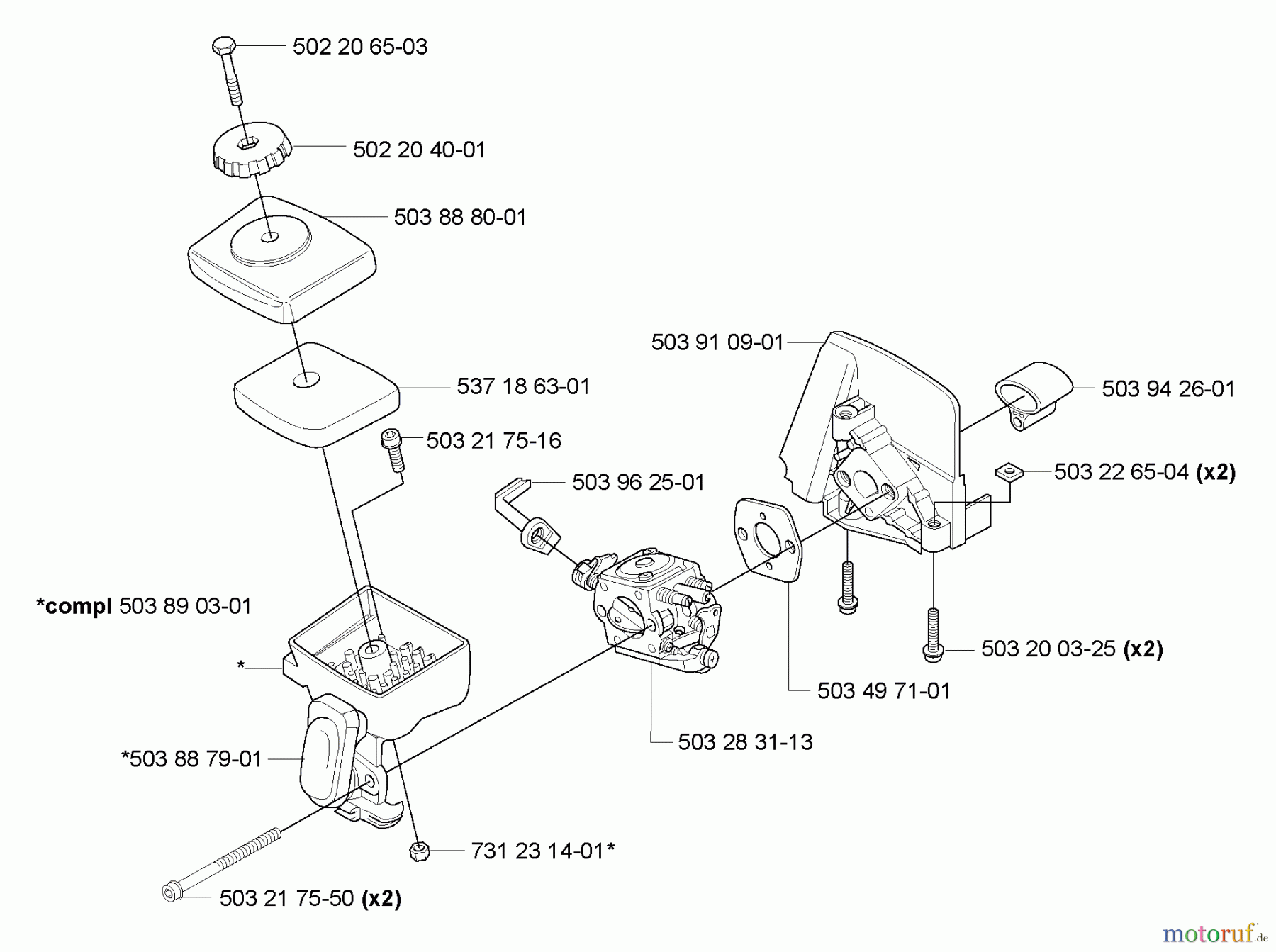  Husqvarna Zubehör HA 850 - Husqvarna Hedge Trimmer Attachment (2005-10 to 2009-03) Air Filter / Carburetor