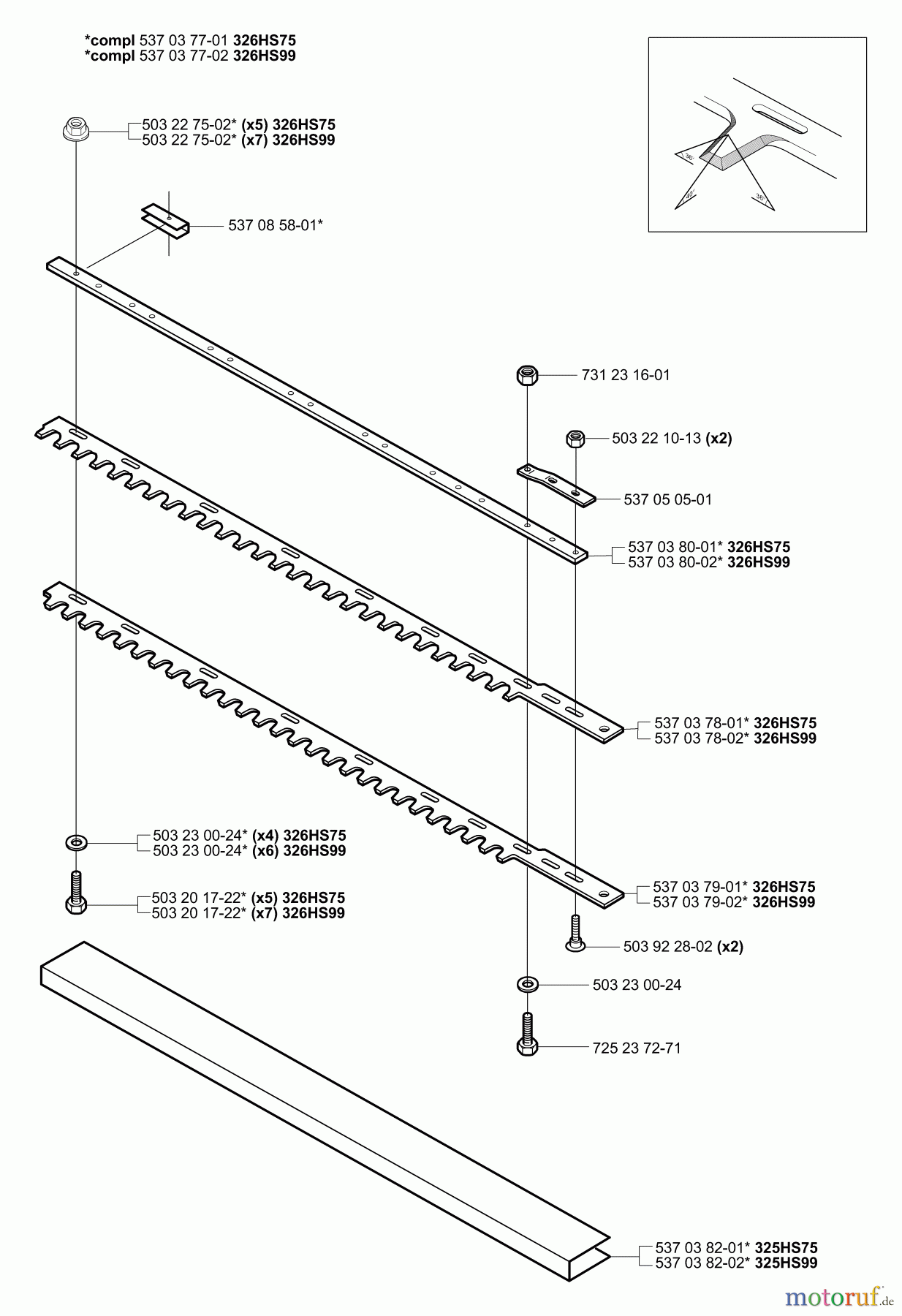 Husqvarna Heckenscheren 326 HS 75X - Husqvarna Hedge Trimmer (2003-01 & After) Cutter Bars