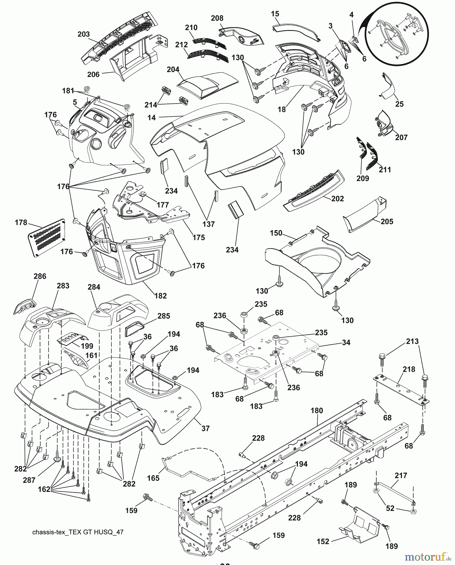 Husqvarna Rasen und Garten Traktoren 2042LS (96043007500) - Husqvarna Lawn Tractor (2008-11 & After) Chassis