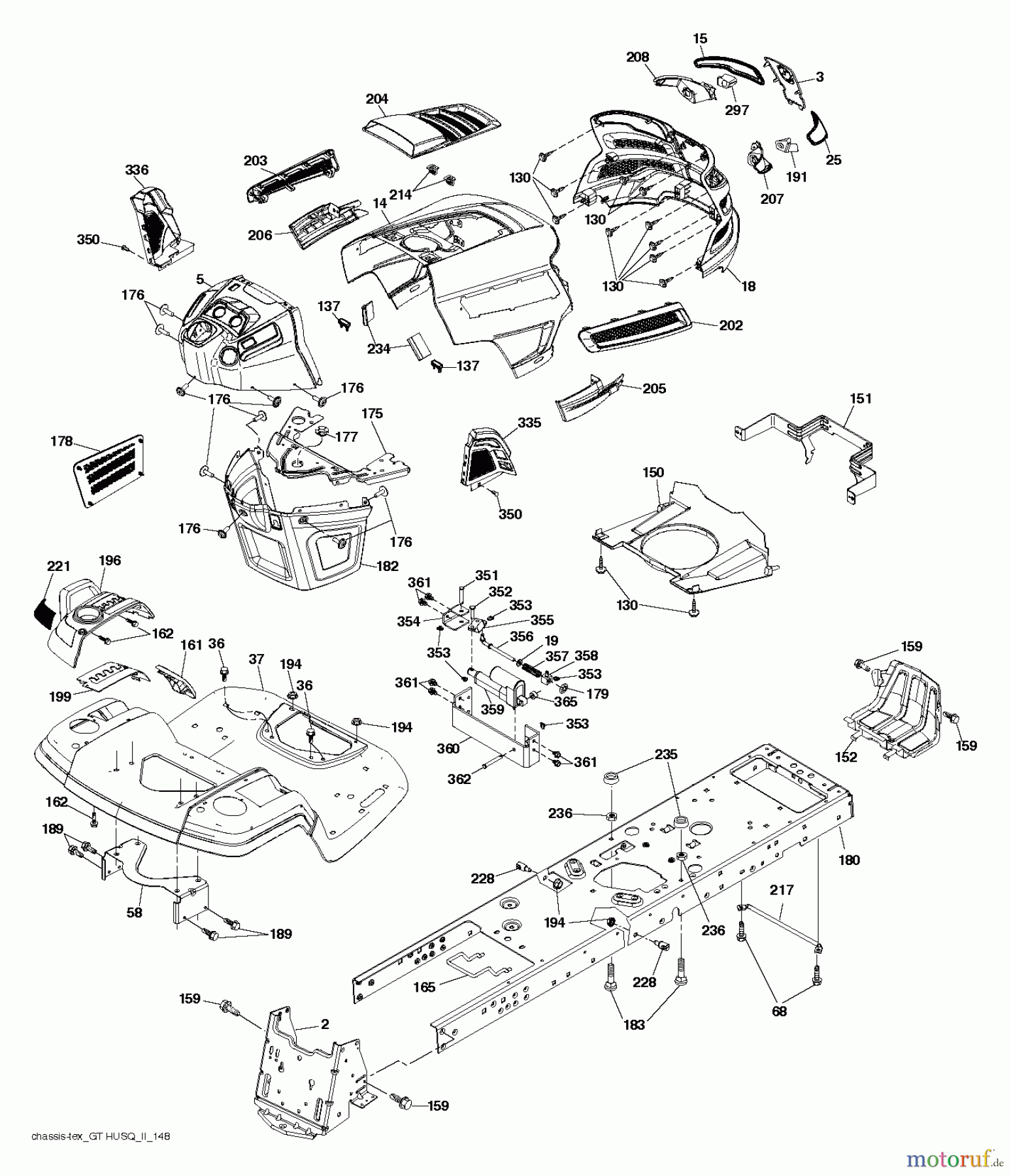 Husqvarna Rasen und Garten Traktoren GT 48XLS (96043016500) - Husqvarna Garden Tractor (2012-11 & After) CHASSIS ENCLOSURES