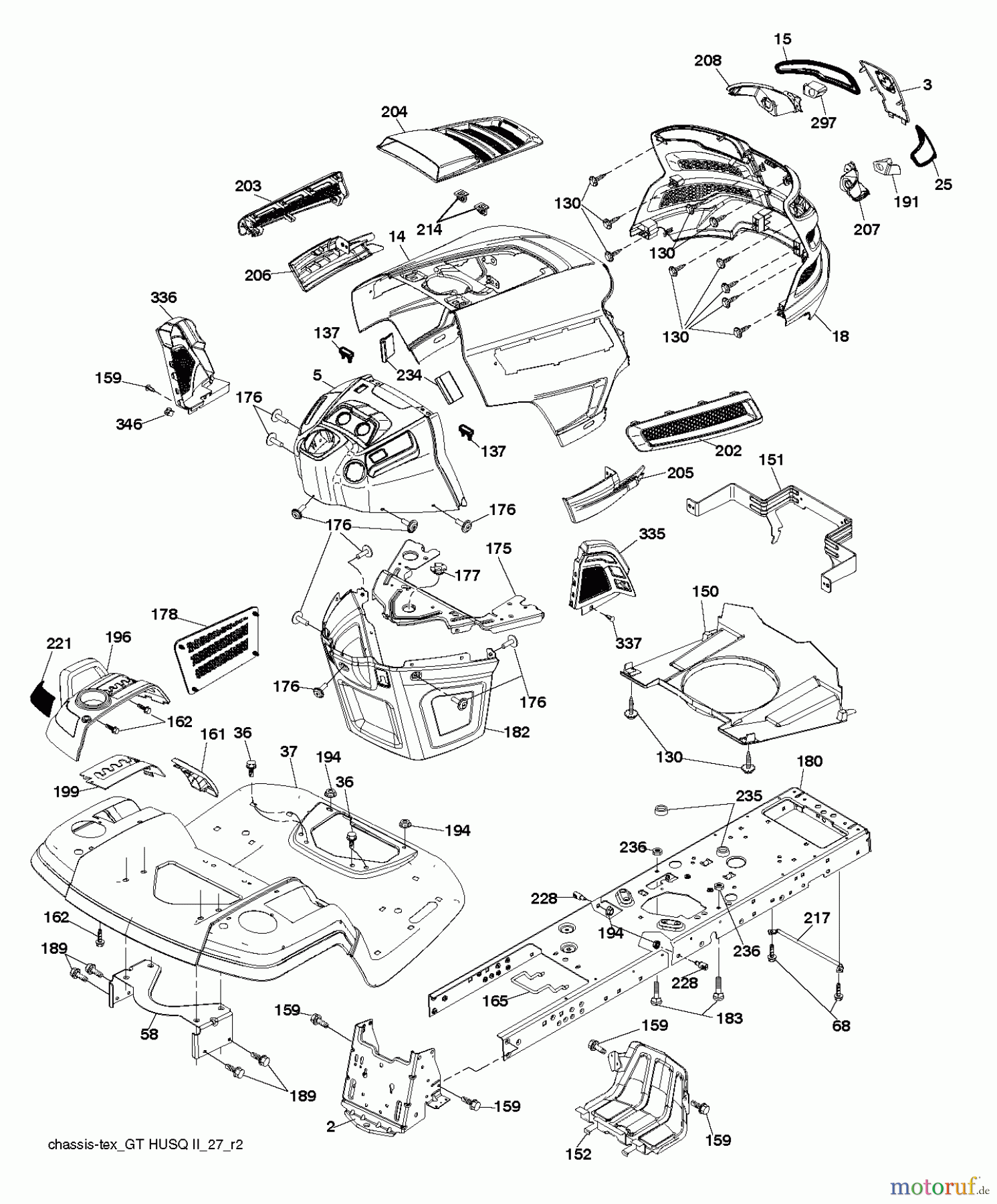 Husqvarna Rasen und Garten Traktoren GTH 24V52LS (96043013600) - Husqvarna Garden Tractor (2011-08 & After) CHASSIS / FRAME