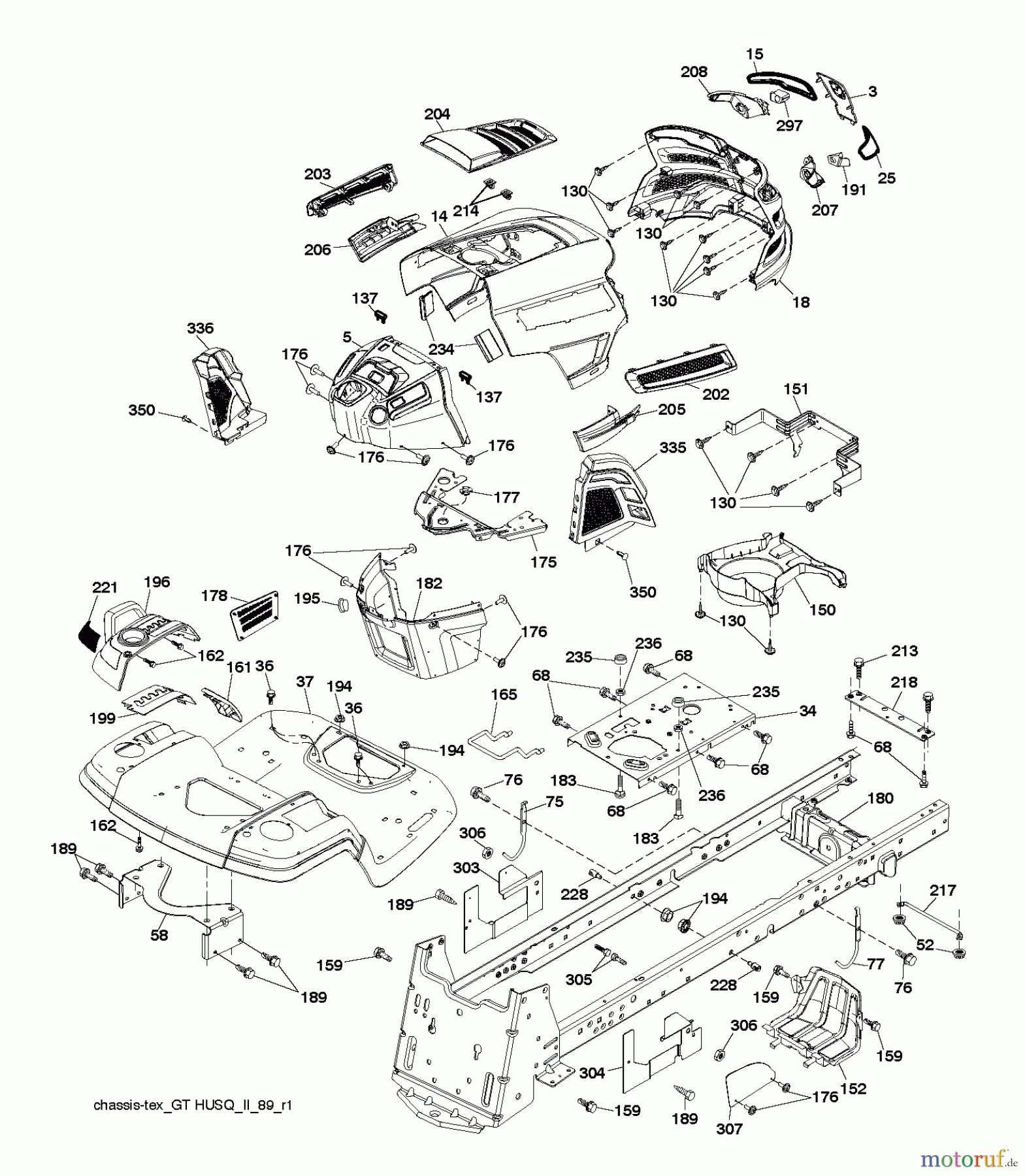 Husqvarna Rasen und Garten Traktoren GTH 264T (96041031100) - Husqvarna Garden Tractor (2012-10 & After) CHASSIS ENCLOSURES