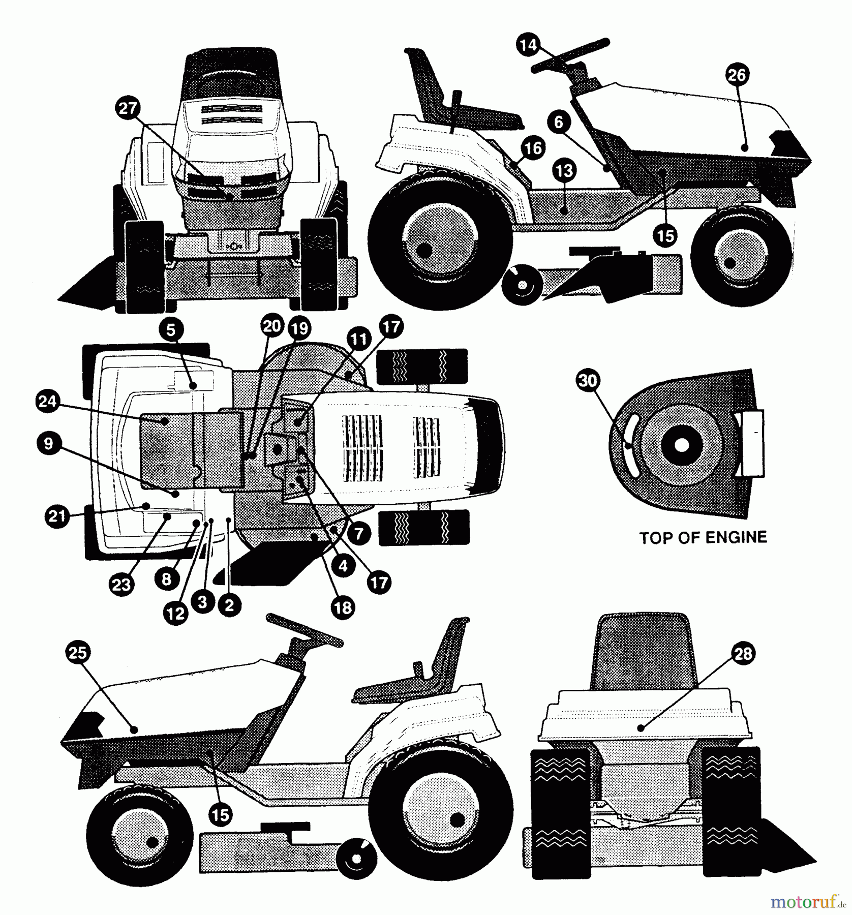  Husqvarna Rasen und Garten Traktoren LT 4140H (E4014-040) - Husqvarna Lawn Tractor (1994-01 & After) Decals