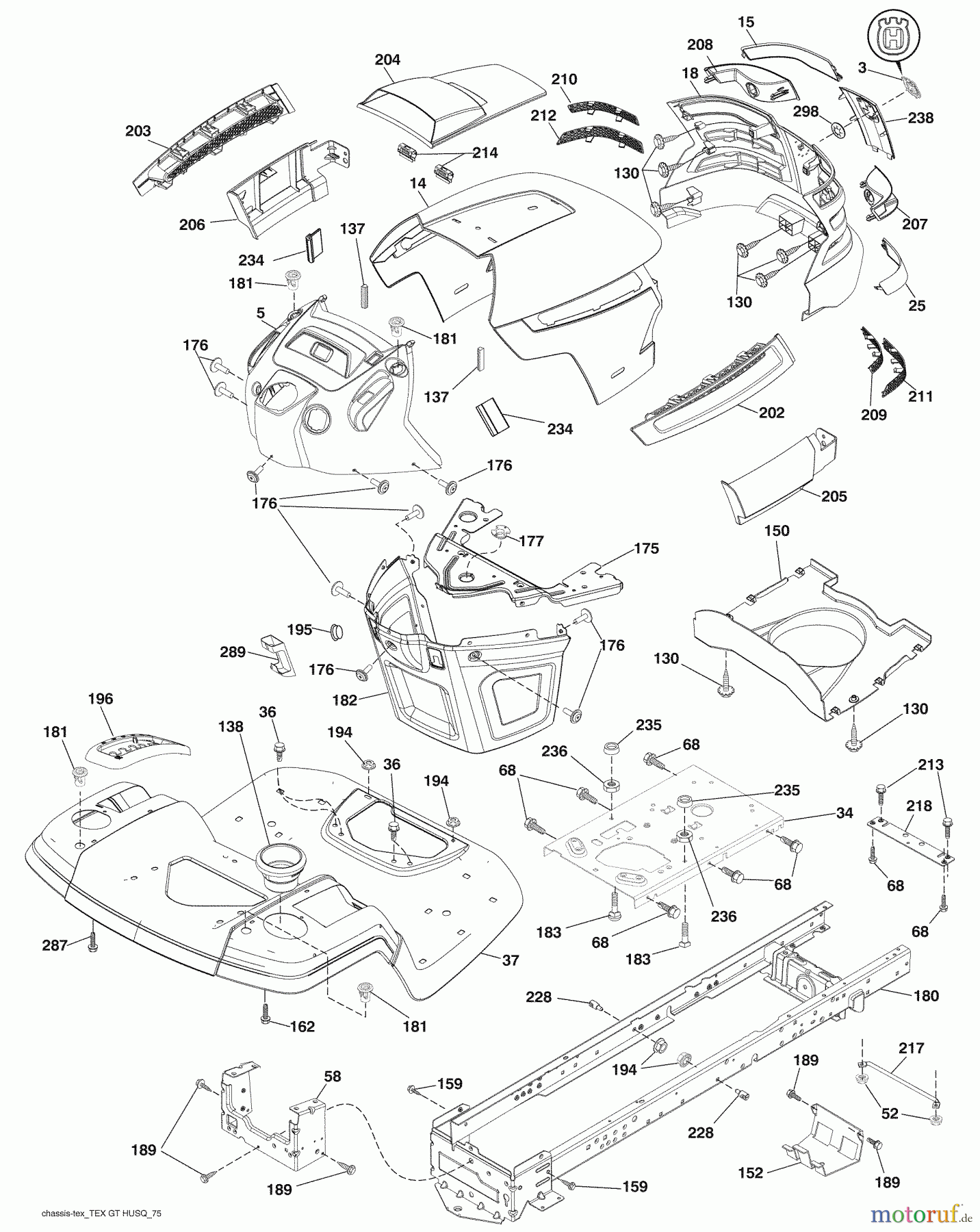 Husqvarna Rasen und Garten Traktoren LTH 2042 (96043009200) - Husqvarna Lawn Tractor (2009-10 & After) Chassis
