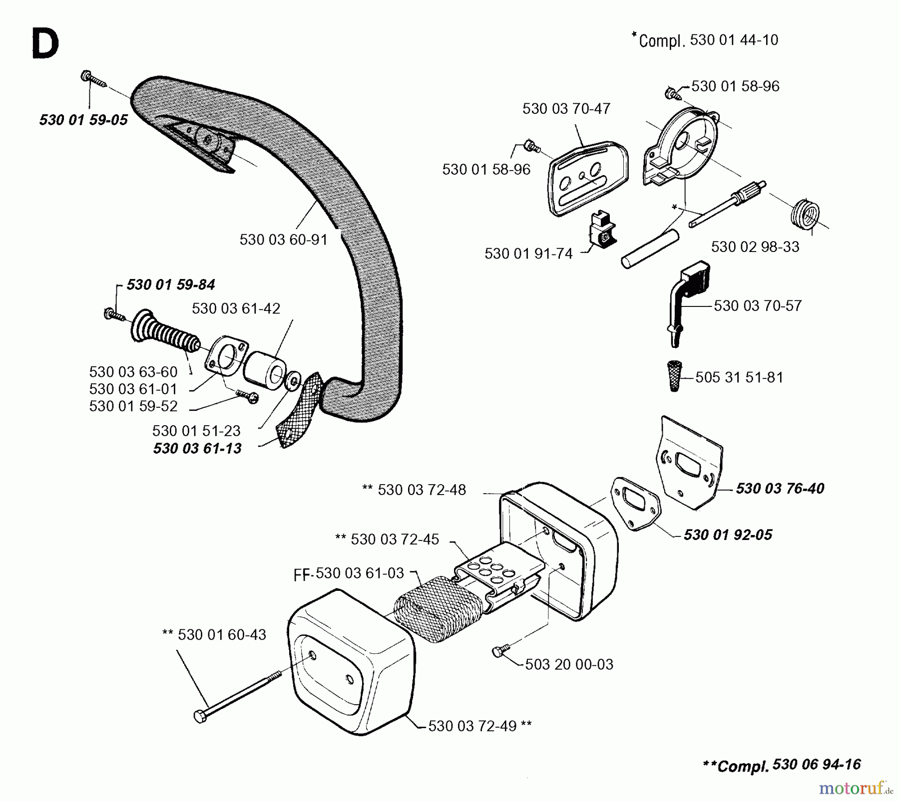  Jonsered Motorsägen 2040 - Jonsered Chainsaw (1993-11) FRONT HANDLE MUFFLER OIL PUMP