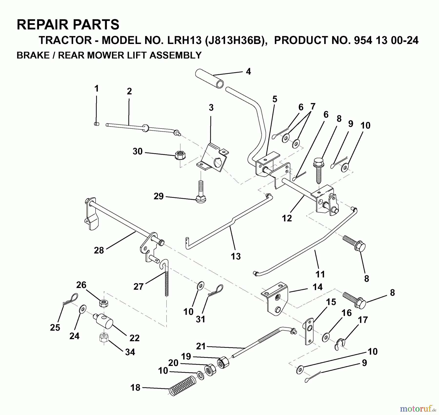 Jonsered Rasen und Garten Traktoren LRH13 (J813H36B, 954130024) - Jonsered Lawn & Garden Tractor (1998-12) BRAKE / REAR MOWER LIFT