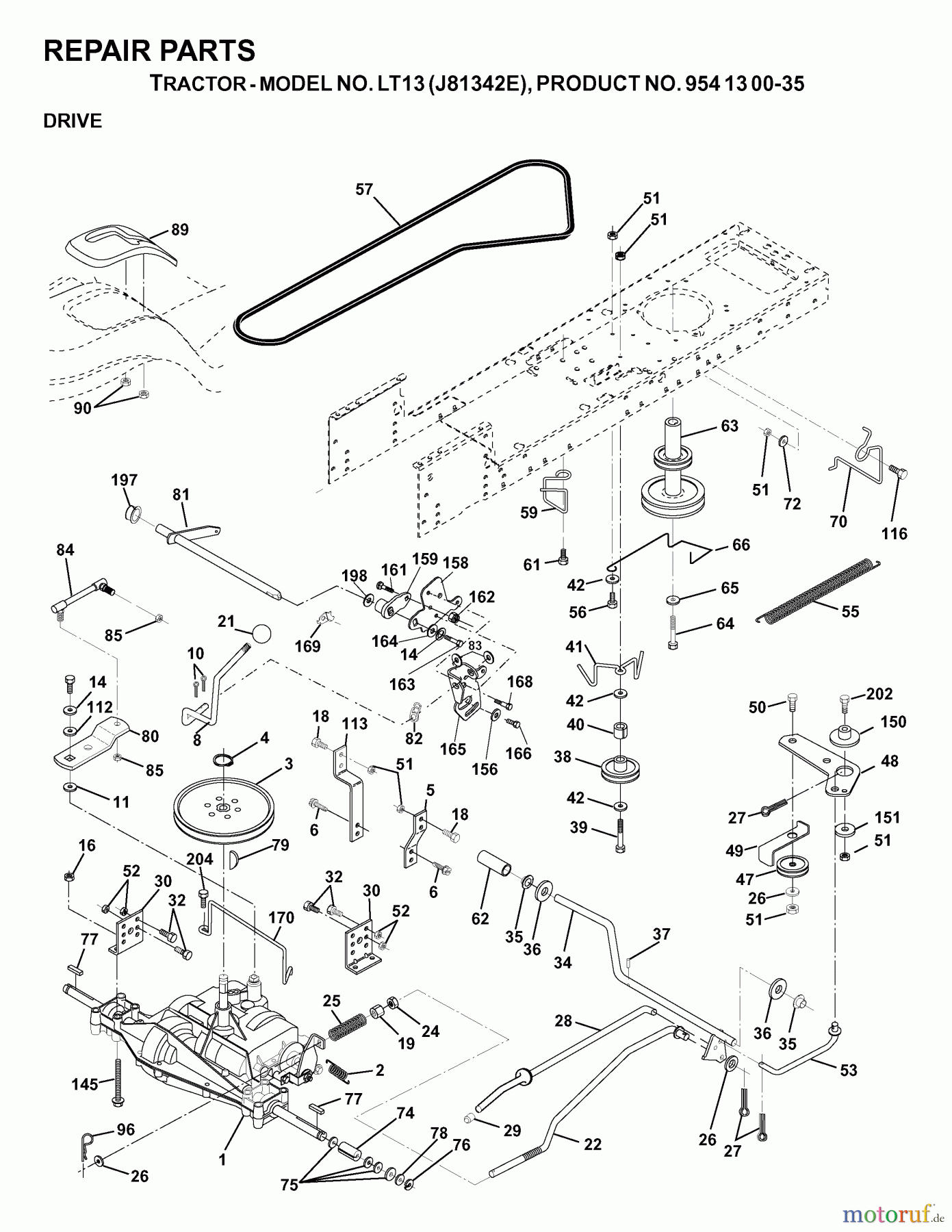Jonsered Rasen und Garten Traktoren LT13 (J81342E, 954130035) - Jonsered Lawn & Garden Tractor (2000-02) DRIVE