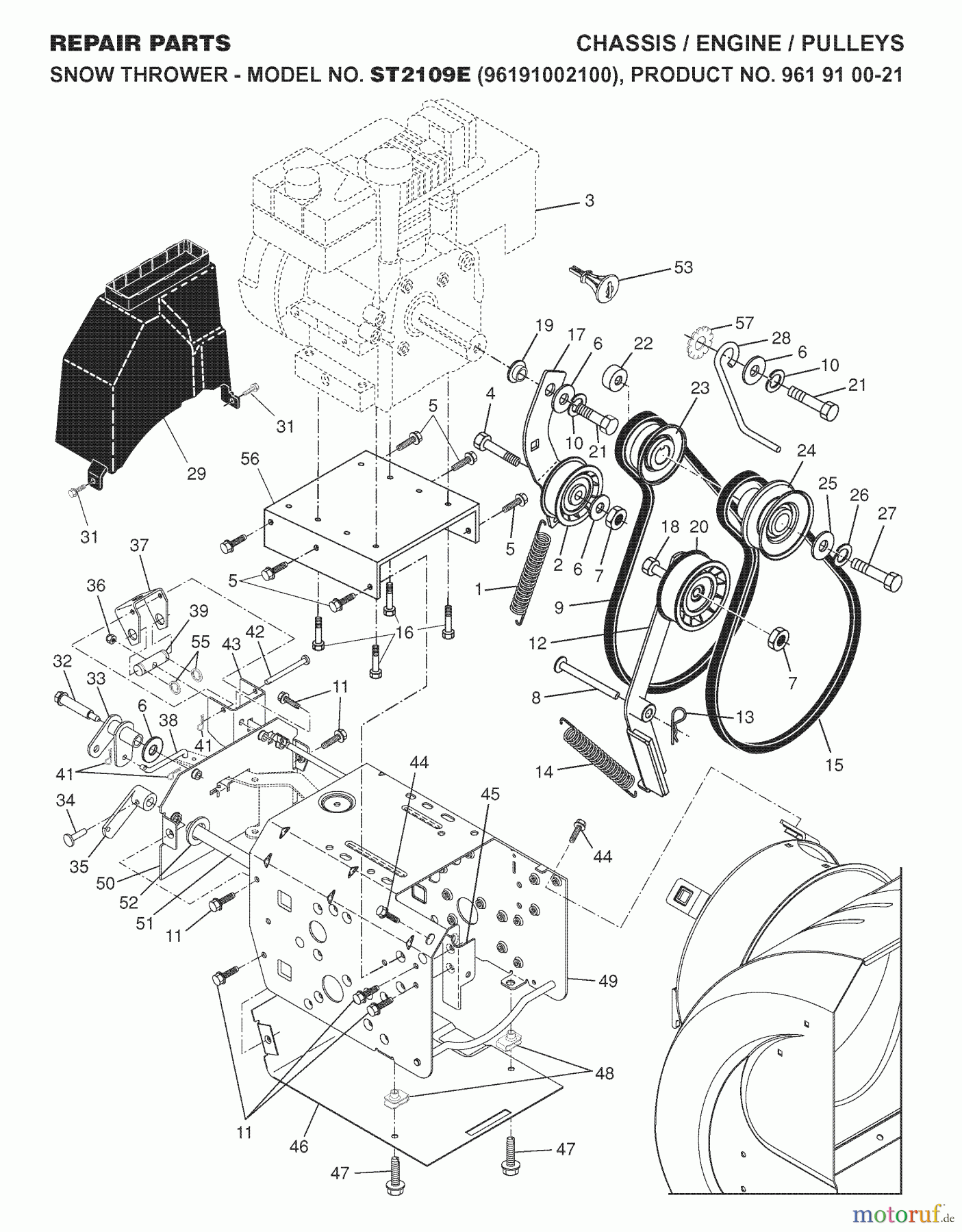 Jonsered Schneefräsen ST 2109 E (96191002100) - Jonsered Snow Thrower (2007-10) CHASSIS ENCLOSURES