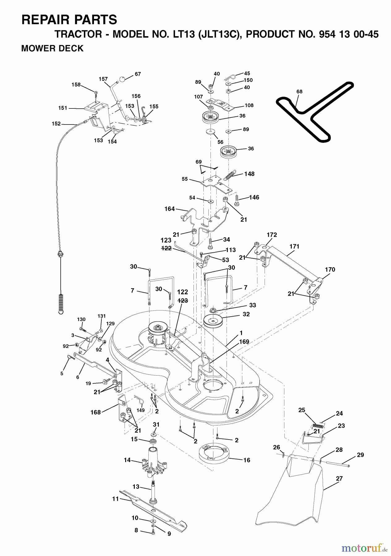 Jonsered Rasen und Garten Traktoren LT13 (JLT13C, 954130045) - Jonsered Lawn & Garden Tractor (2001-09) MOWER DECK / CUTTING DECK