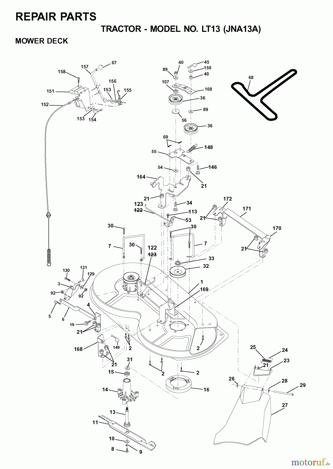  Jonsered Rasen  und Garten Traktoren LT13 (JNA13A) - Jonsered Lawn & Garden Tractor (2001-05) MOWER DECK / CUTTING DECK