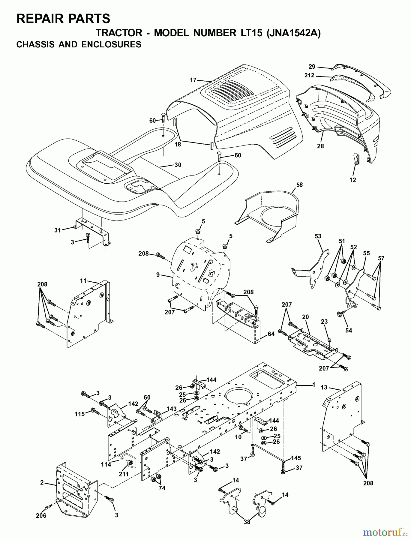  Jonsered Rasen  und Garten Traktoren LT15 (JNA1542A) - Jonsered Lawn & Garden Tractor (2001-05) CHASSIS ENCLOSURES