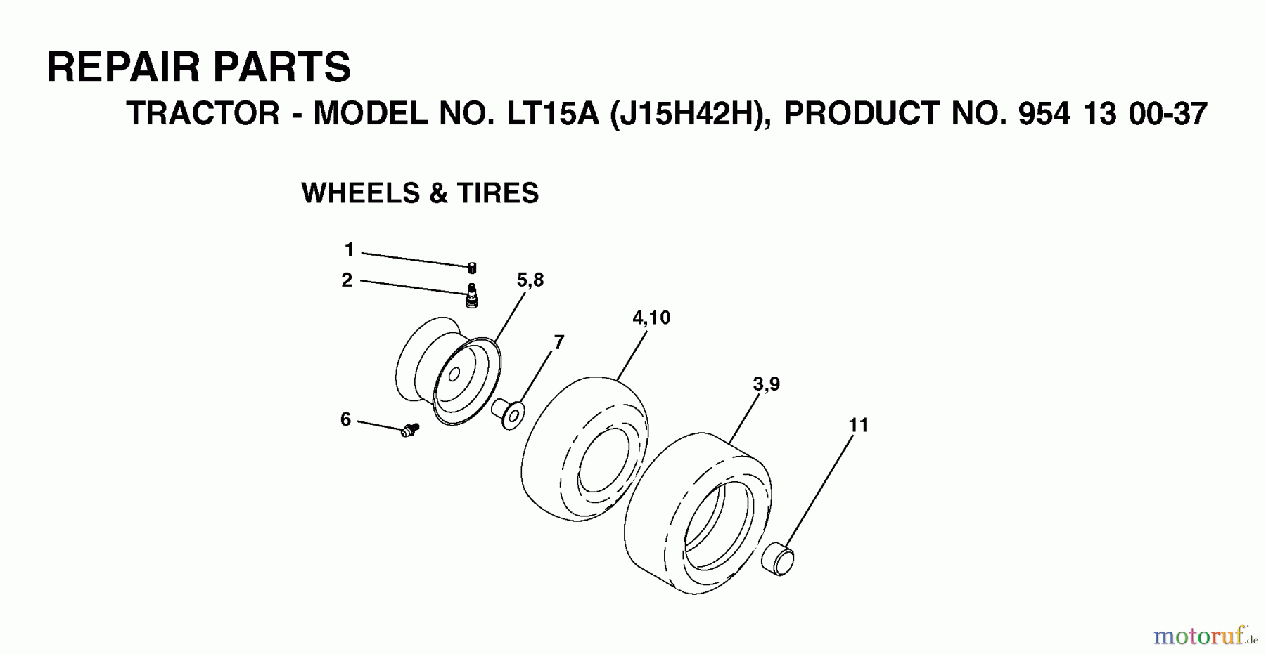 Jonsered Rasen und Garten Traktoren LT15A (J15H42H, 954130037) - Jonsered Lawn & Garden Tractor (2001-01) WHEELS TIRES