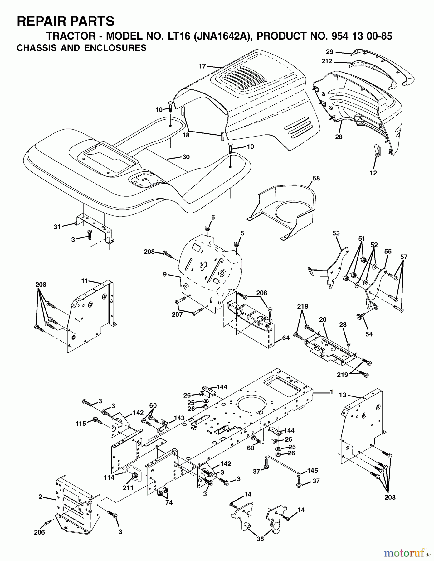 Jonsered Rasen und Garten Traktoren LT16 (JNA1642A, 954130085) - Jonsered Lawn & Garden Tractor (2003-01) CHASSIS ENCLOSURES